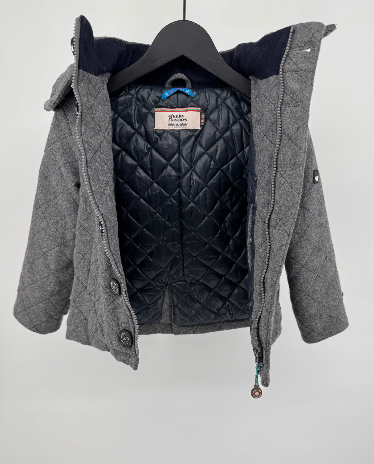 Winterjas Grijs Wol Patchwork Maat 98 / 104