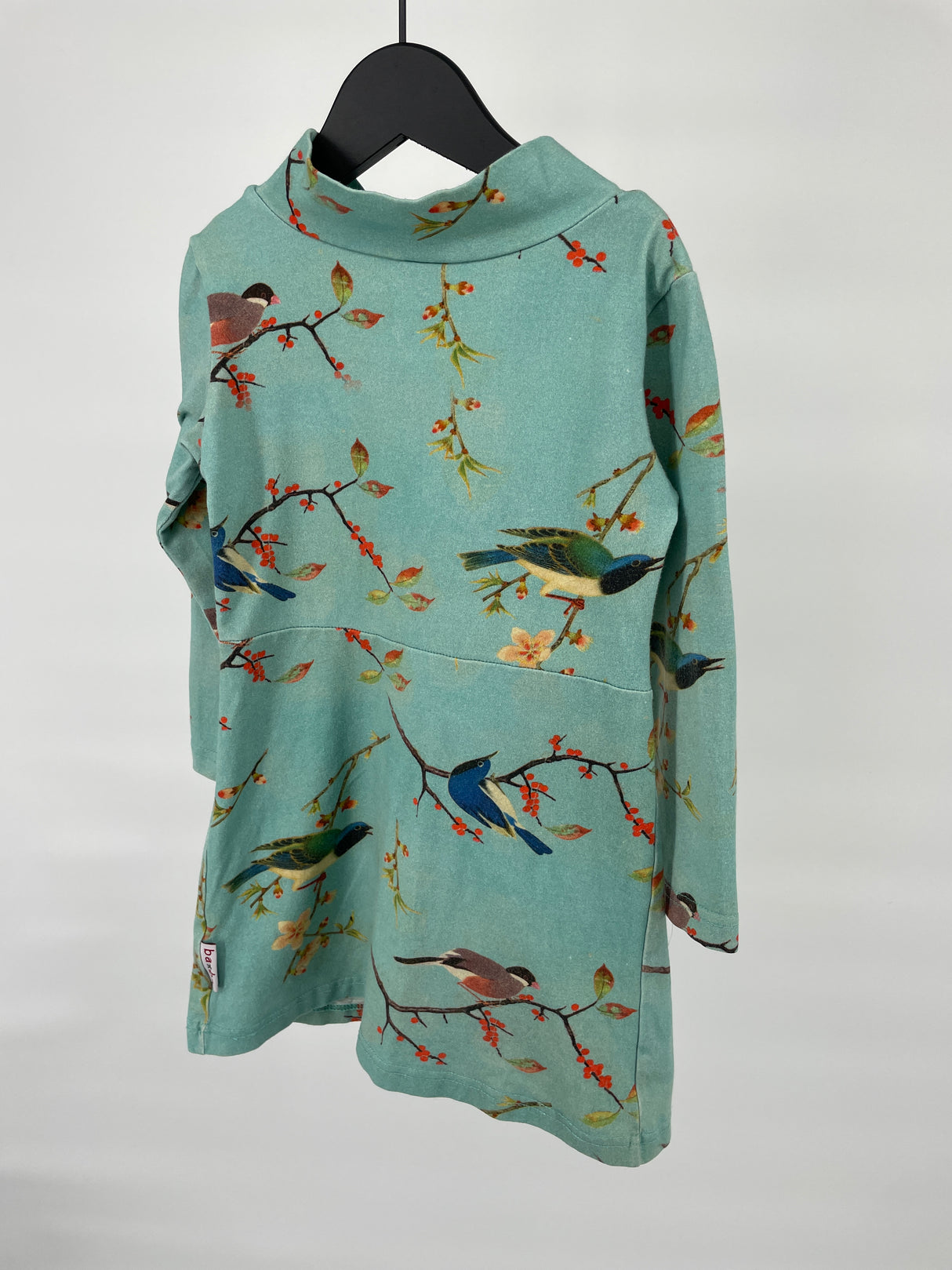 Jurk Lange Mouw Groen Blauw met Vogels Maat 104