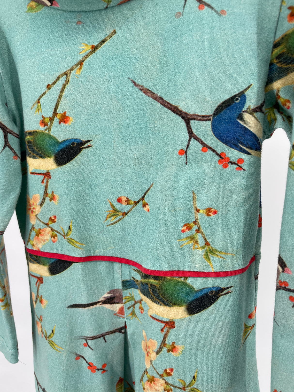 Jurk Lange Mouw Groen Blauw met Vogels Maat 104