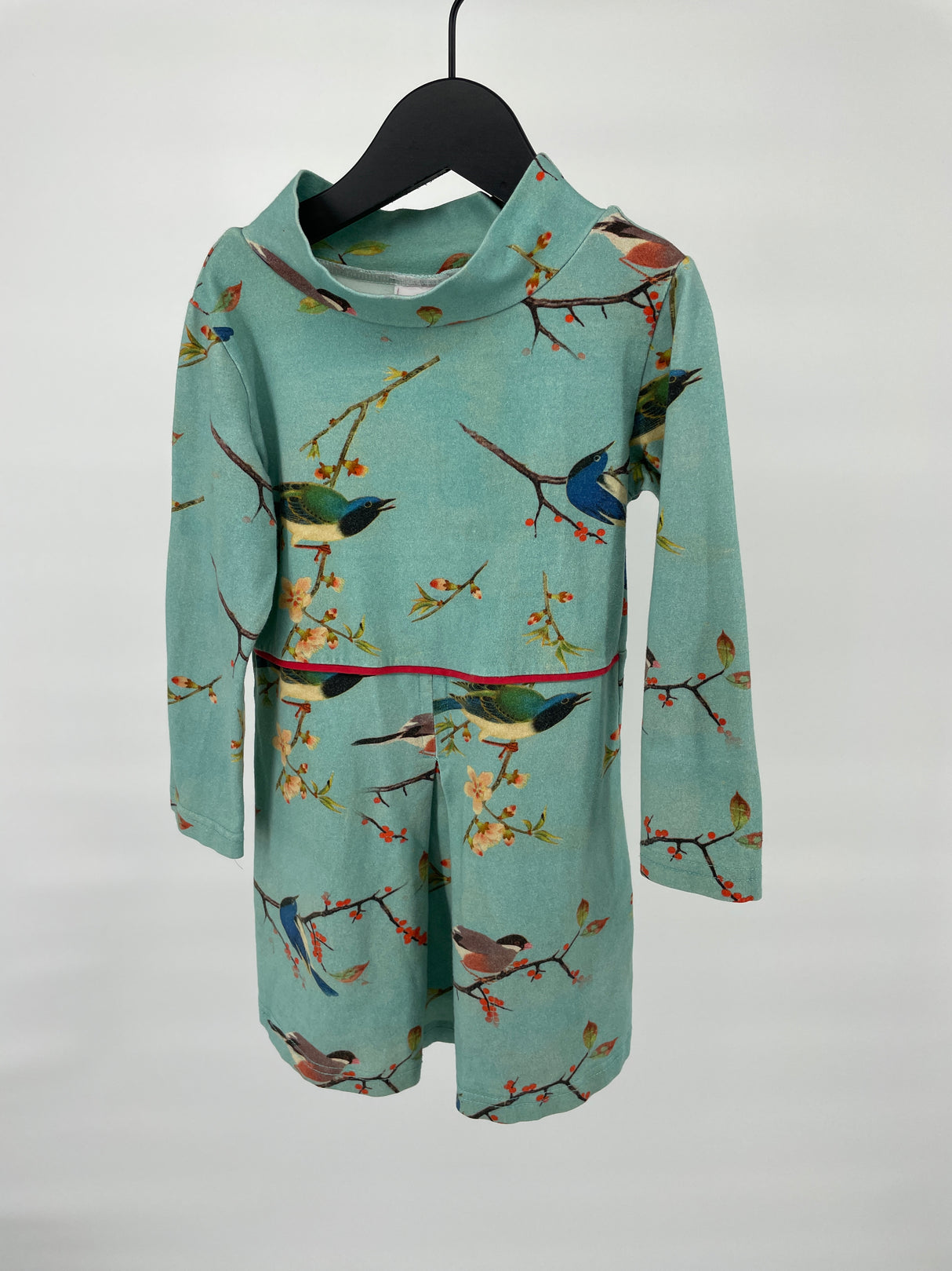 Jurk Lange Mouw Groen Blauw met Vogels Maat 104