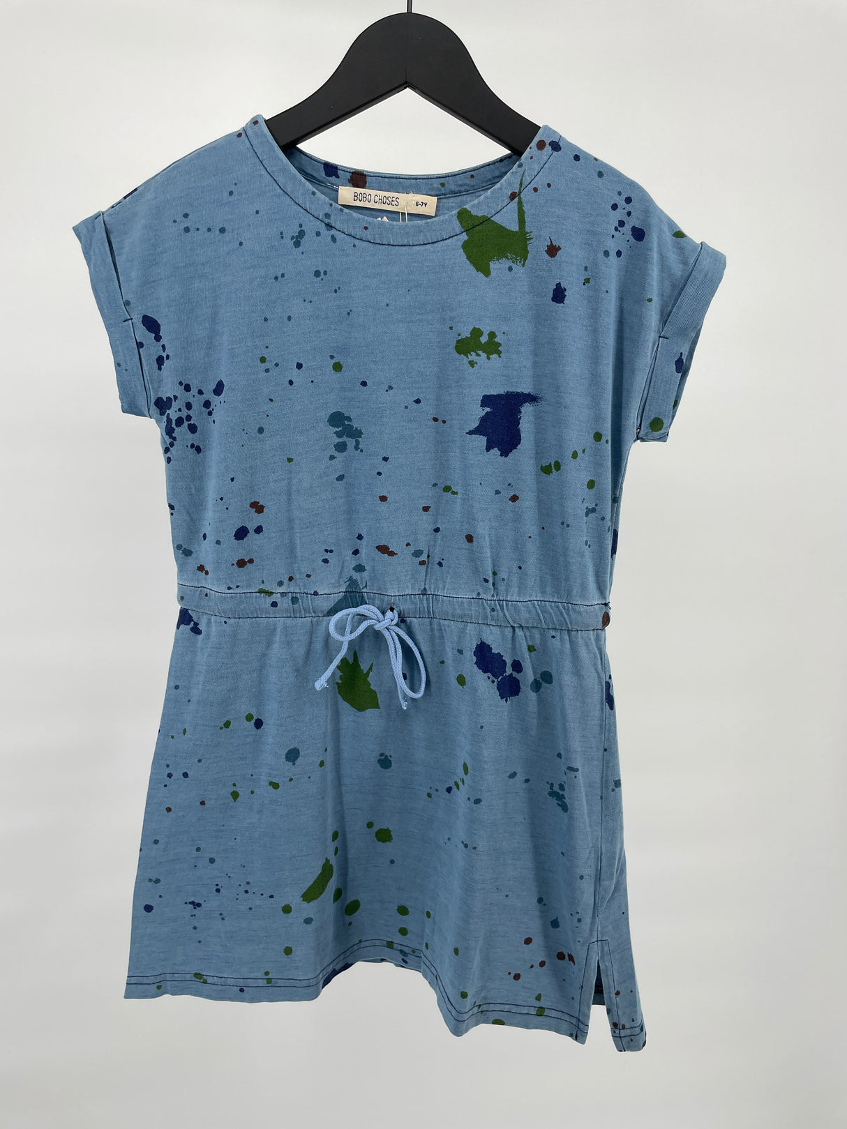 Jurk Blauw Korte Mouw met Spetters Maat 116 / 122