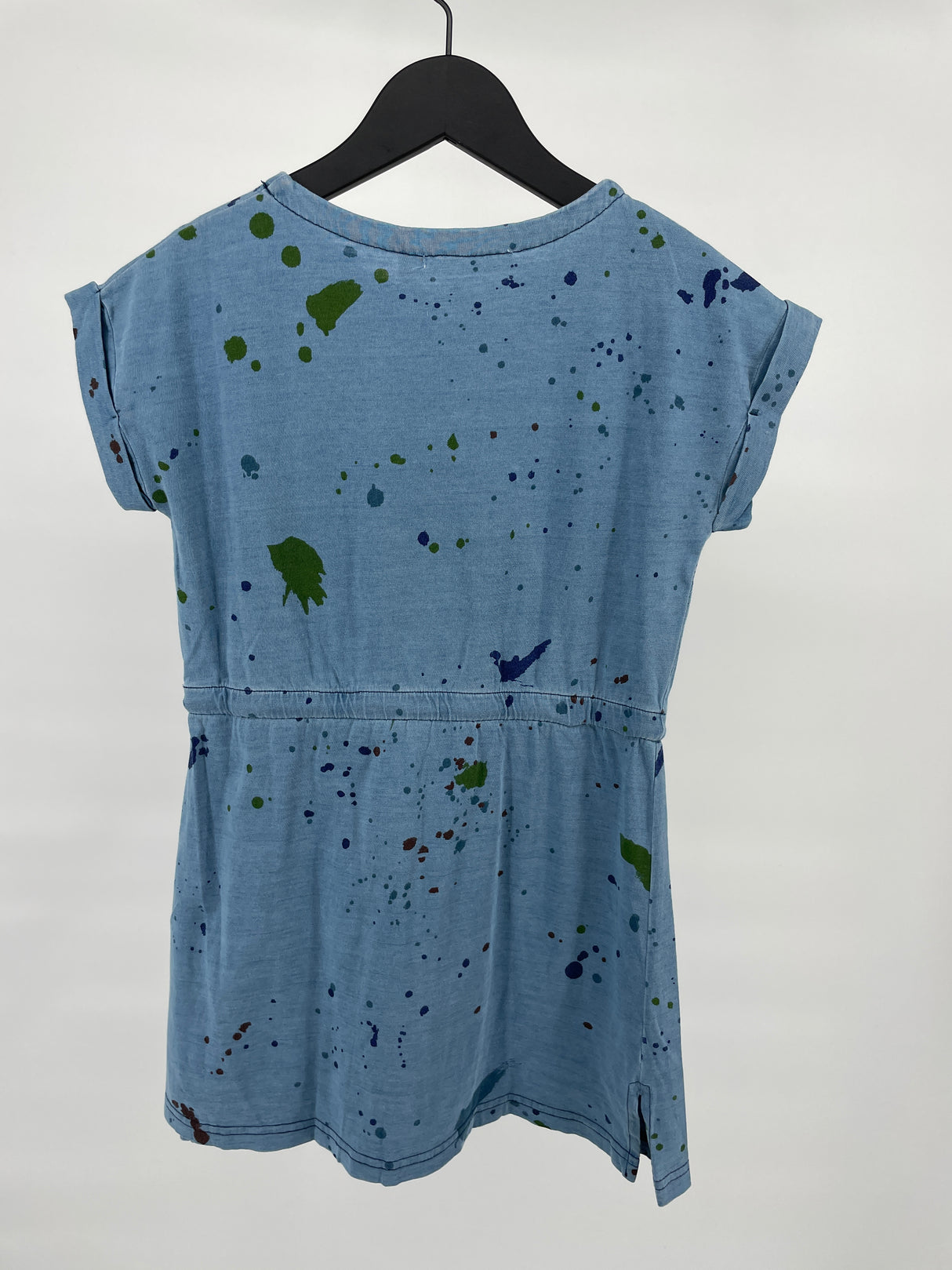 Jurk Blauw Korte Mouw met Spetters Maat 116 / 122