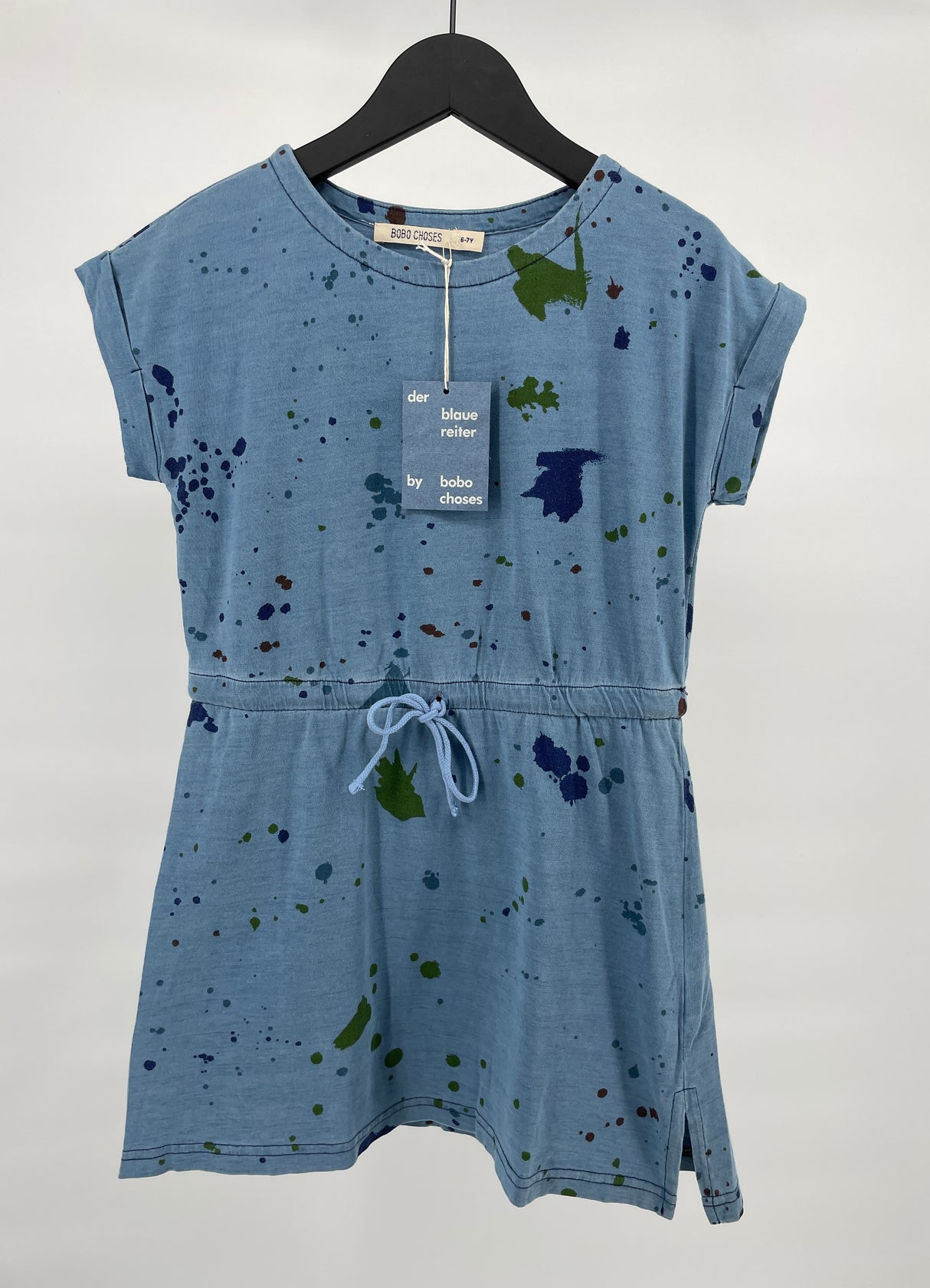 Jurk Blauw Korte Mouw met Spetters Maat 116 / 122