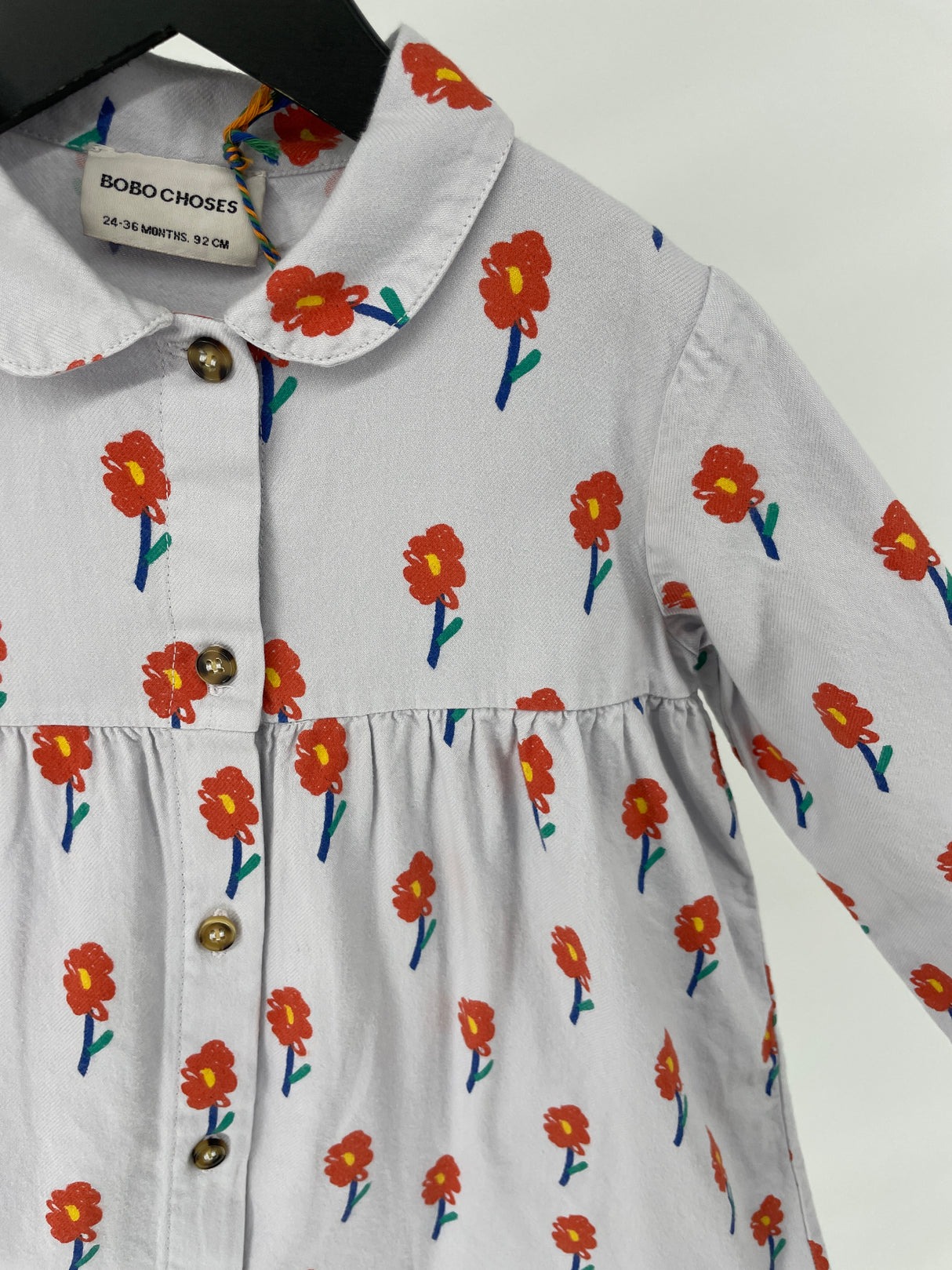 Jurk Grijs Lange Mouw Bloemetjes Print Maat 92 / 98