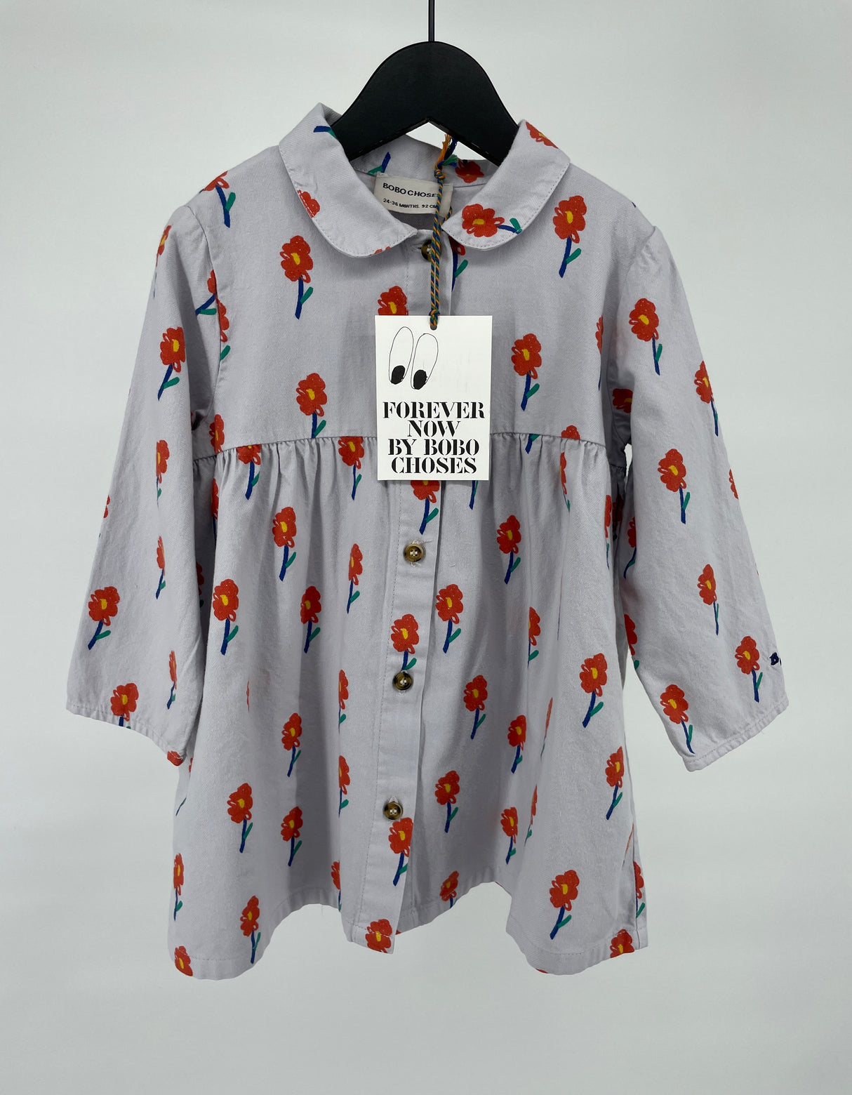 Jurk Grijs Lange Mouw Bloemetjes Print Maat 92 / 98