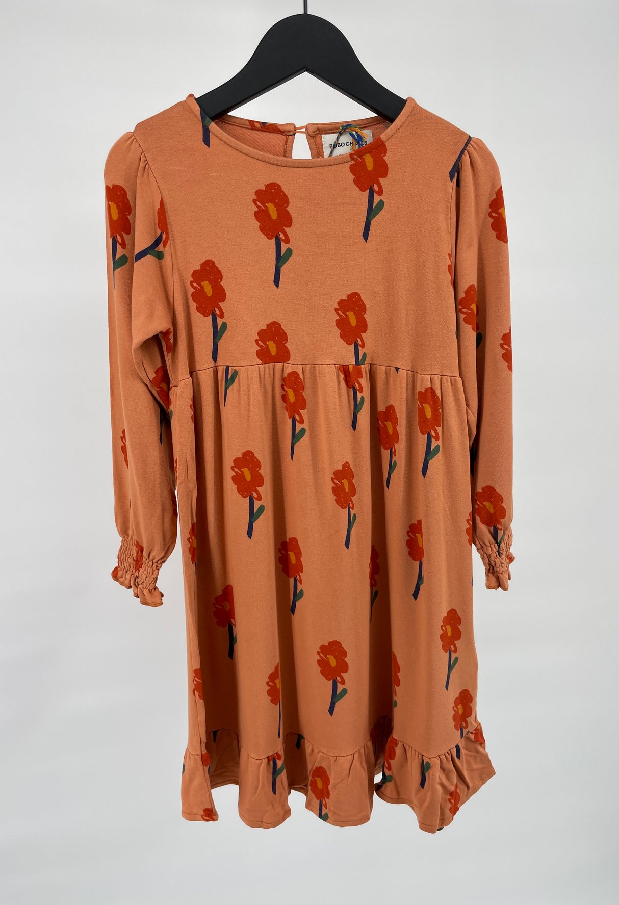 Jurk Lange Mouwen Oranje met Bloemetjes Print Maat 116 / 122