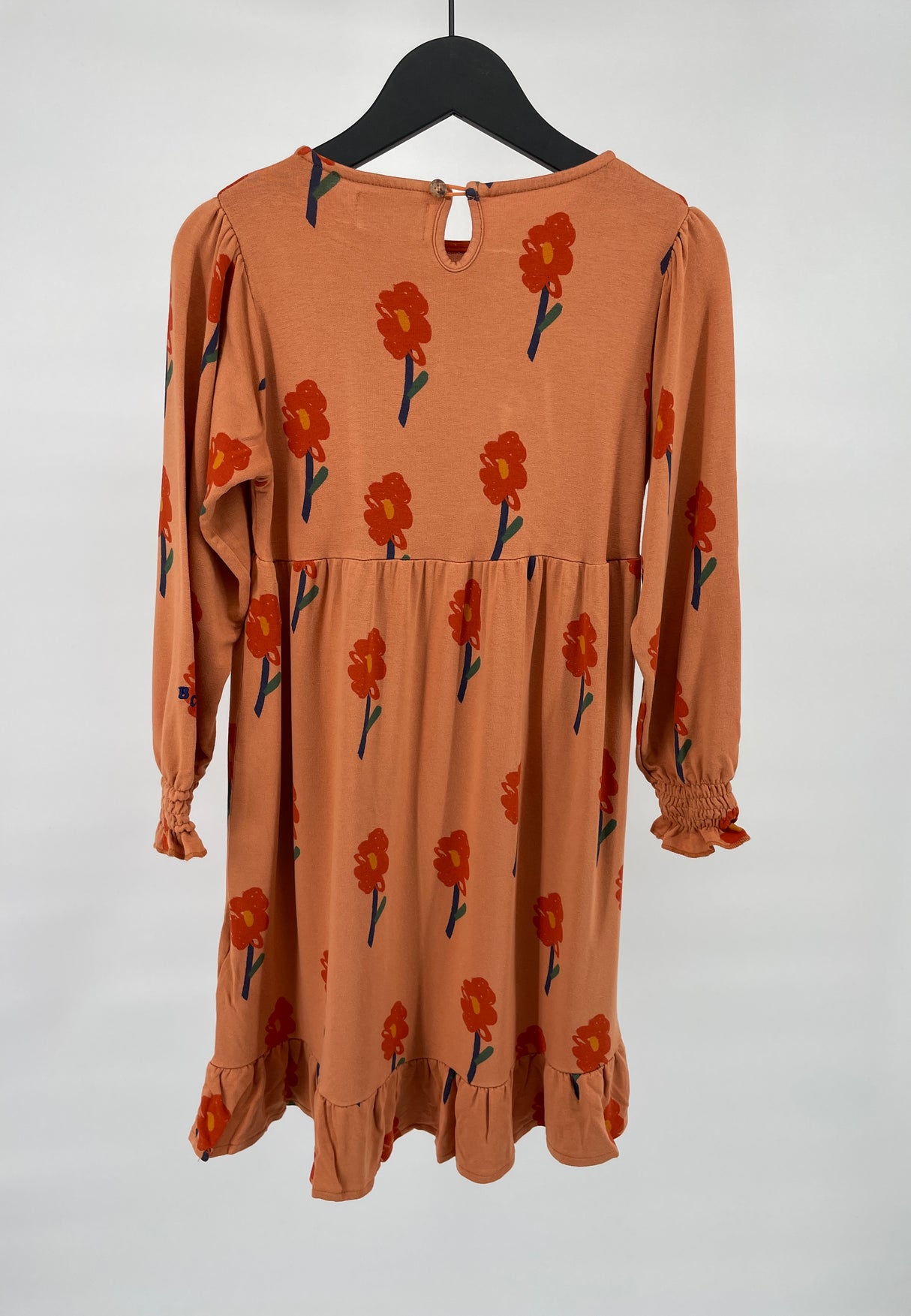 Jurk Lange Mouwen Oranje met Bloemetjes Print Maat 116 / 122