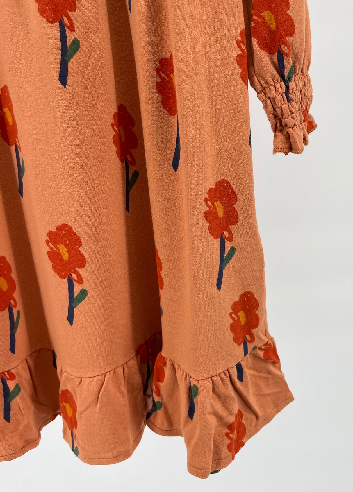 Jurk Lange Mouwen Oranje met Bloemetjes Print Maat 116 / 122