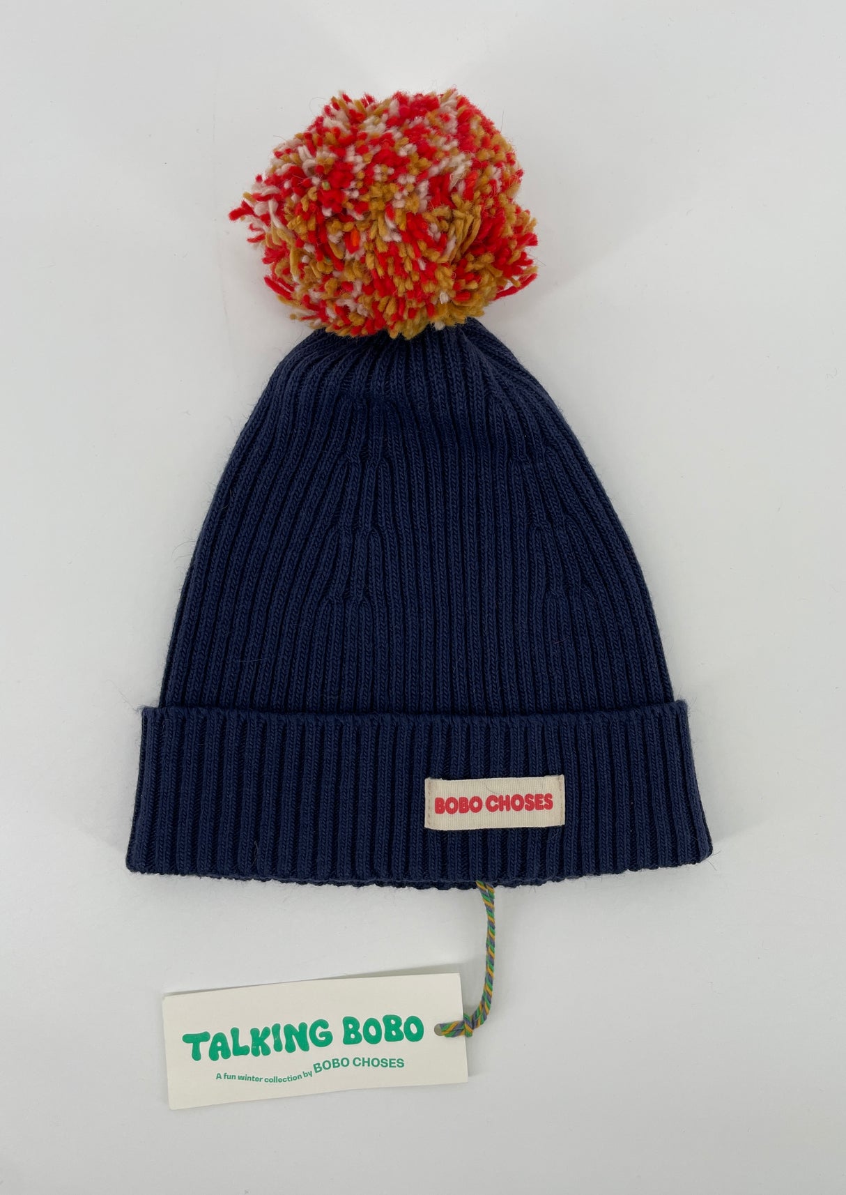 Muts Gebreid Donkerblauw Pompon Maat 1 - 2 Jaar