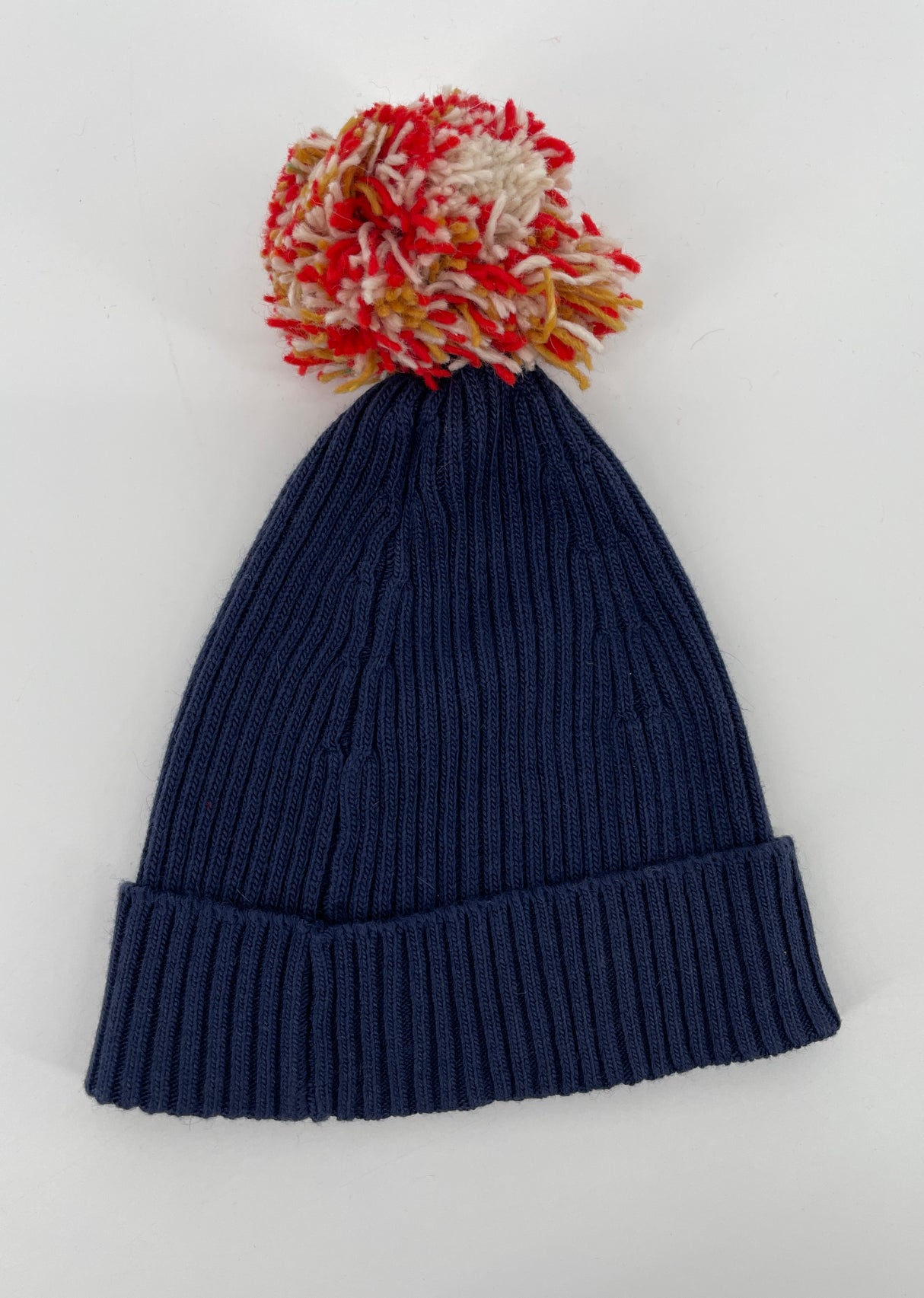 Muts Gebreid Donkerblauw Pompon Maat 1 - 2 Jaar