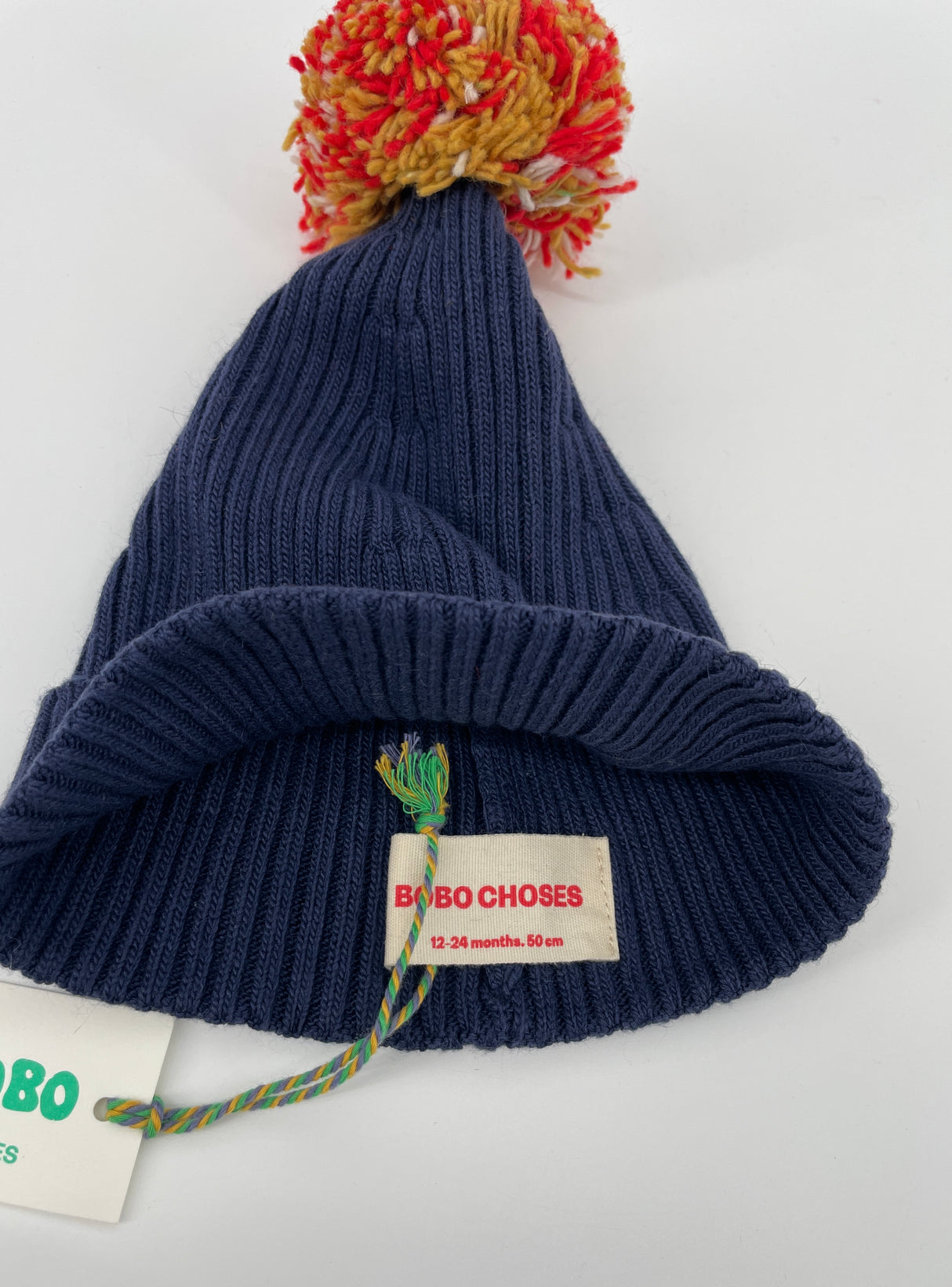 Muts Gebreid Donkerblauw Pompon Maat 1 - 2 Jaar