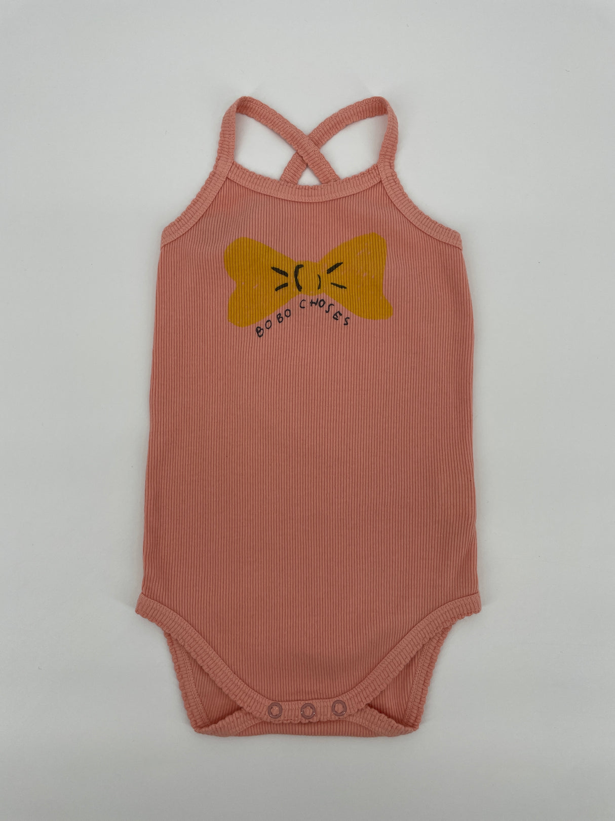 Romper Mouwloos Roze Gele Strik Maat 86 / 92