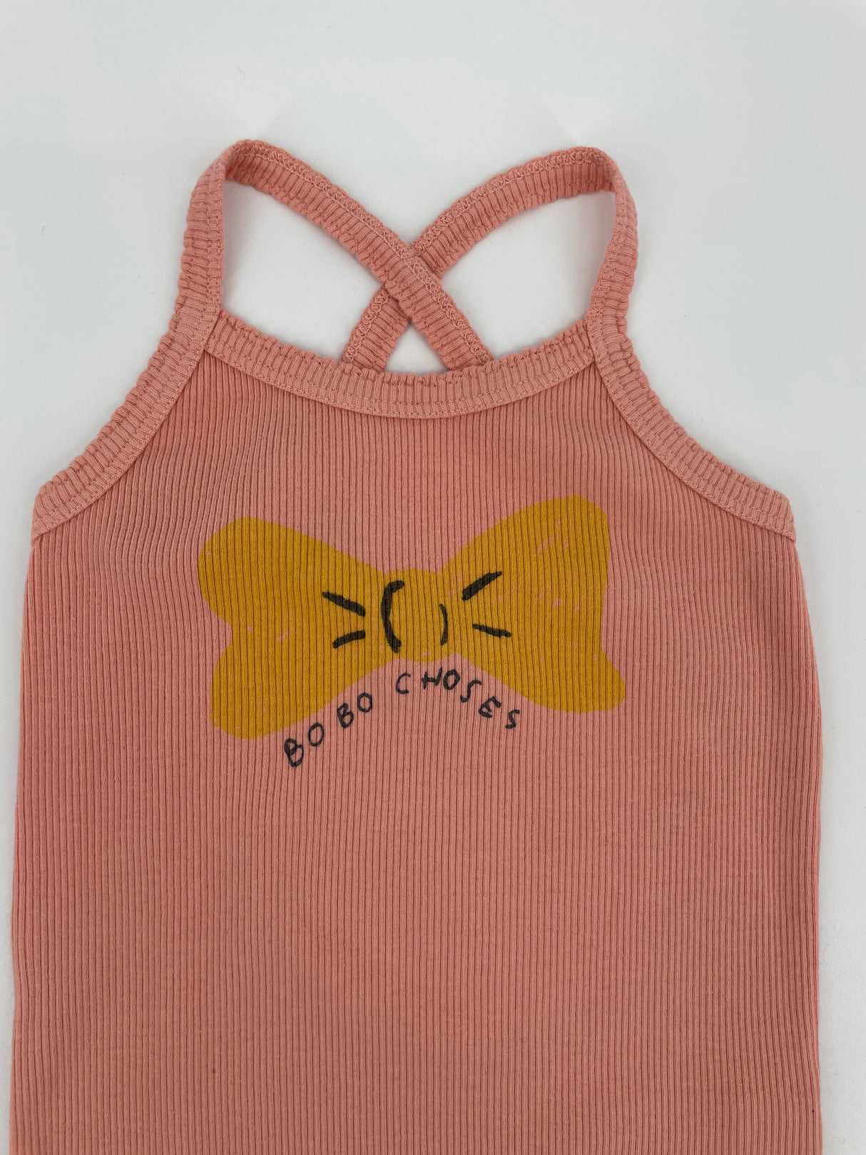 Romper Mouwloos Roze Gele Strik Maat 86 / 92