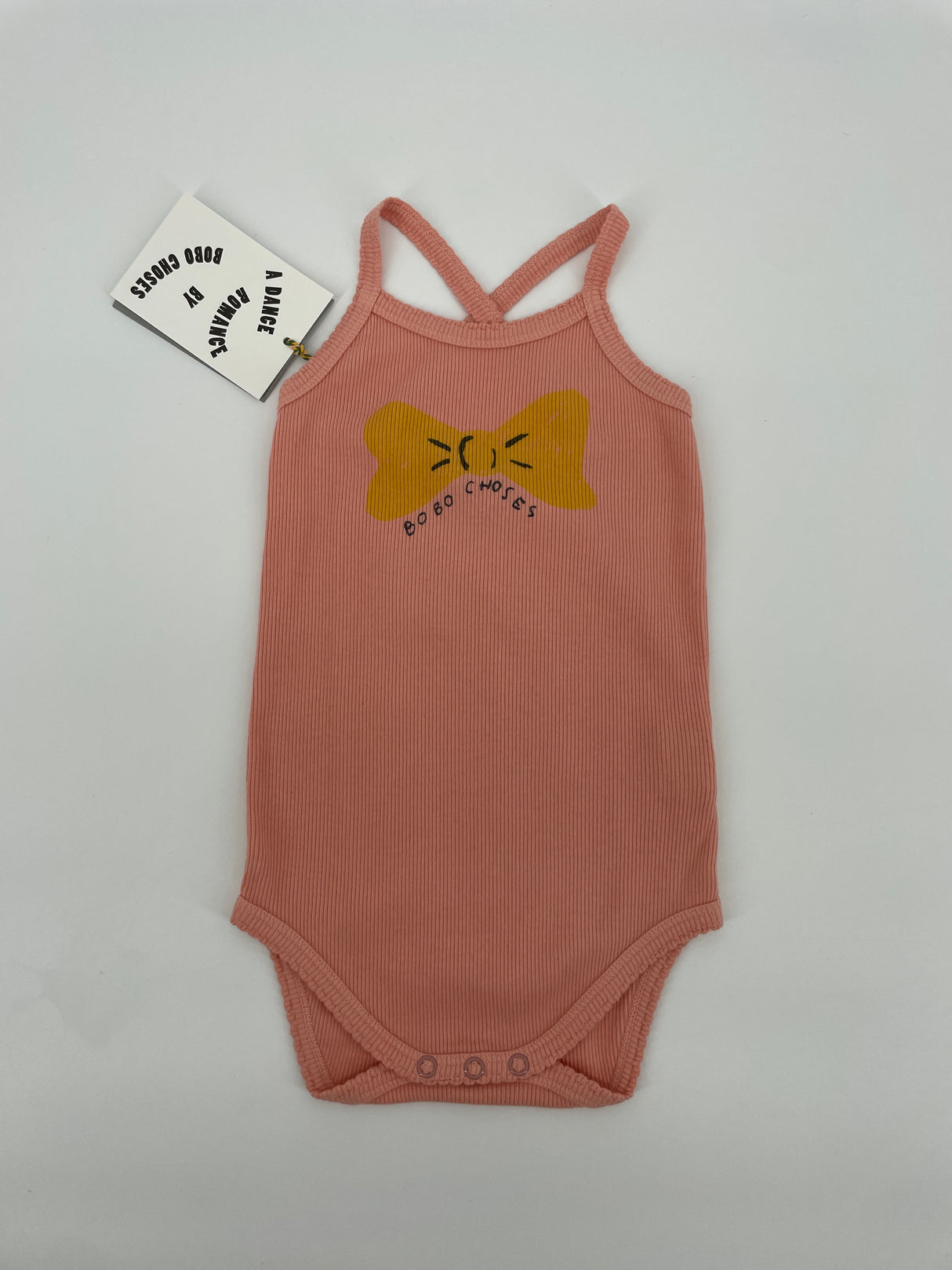 Romper Mouwloos Roze Gele Strik Maat 86 / 92