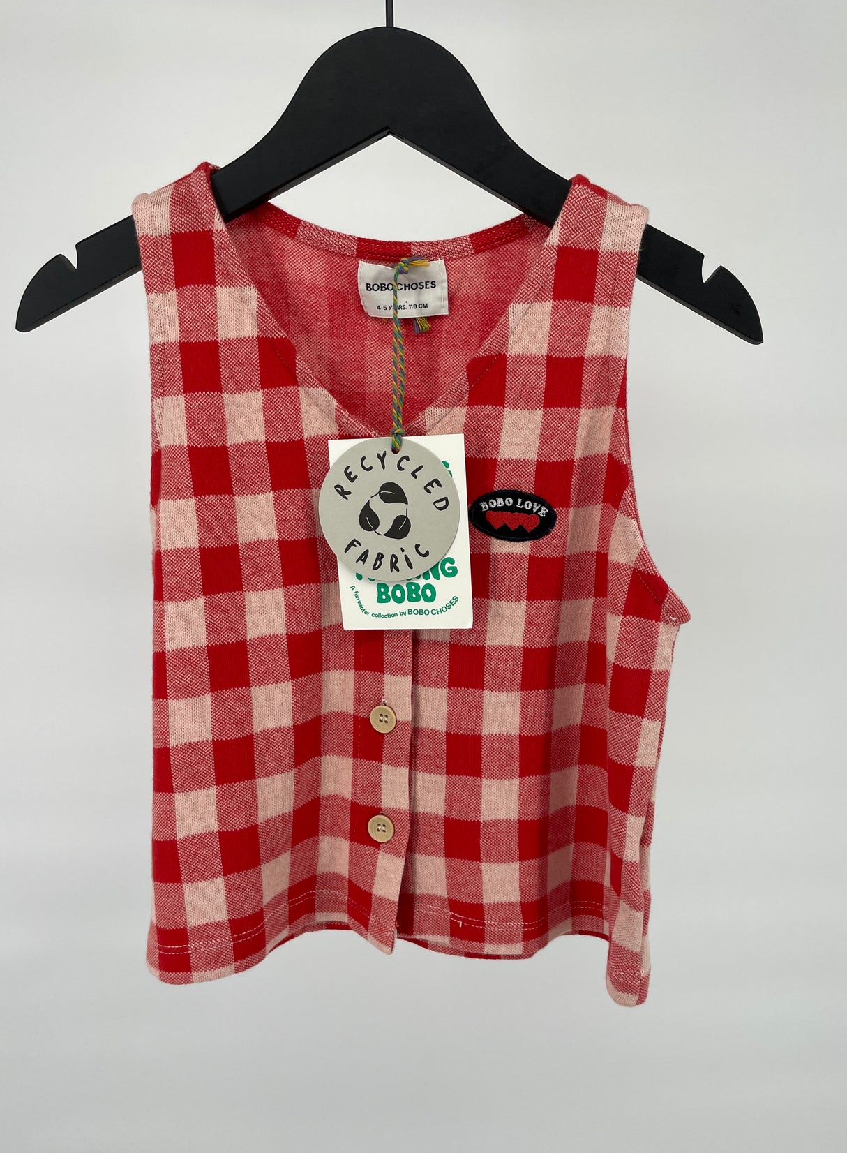 Top Mouwloos Rood Beige Geblokt Maat 104 / 110