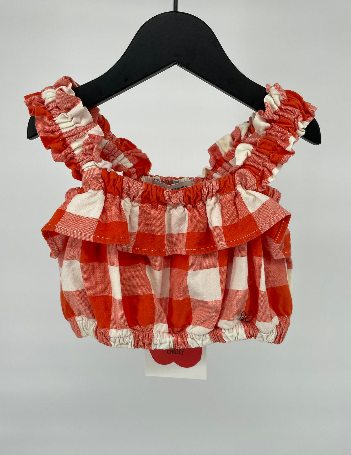 Crop Top Rood Beige Geblokt Roesjes Maat 104 / 110