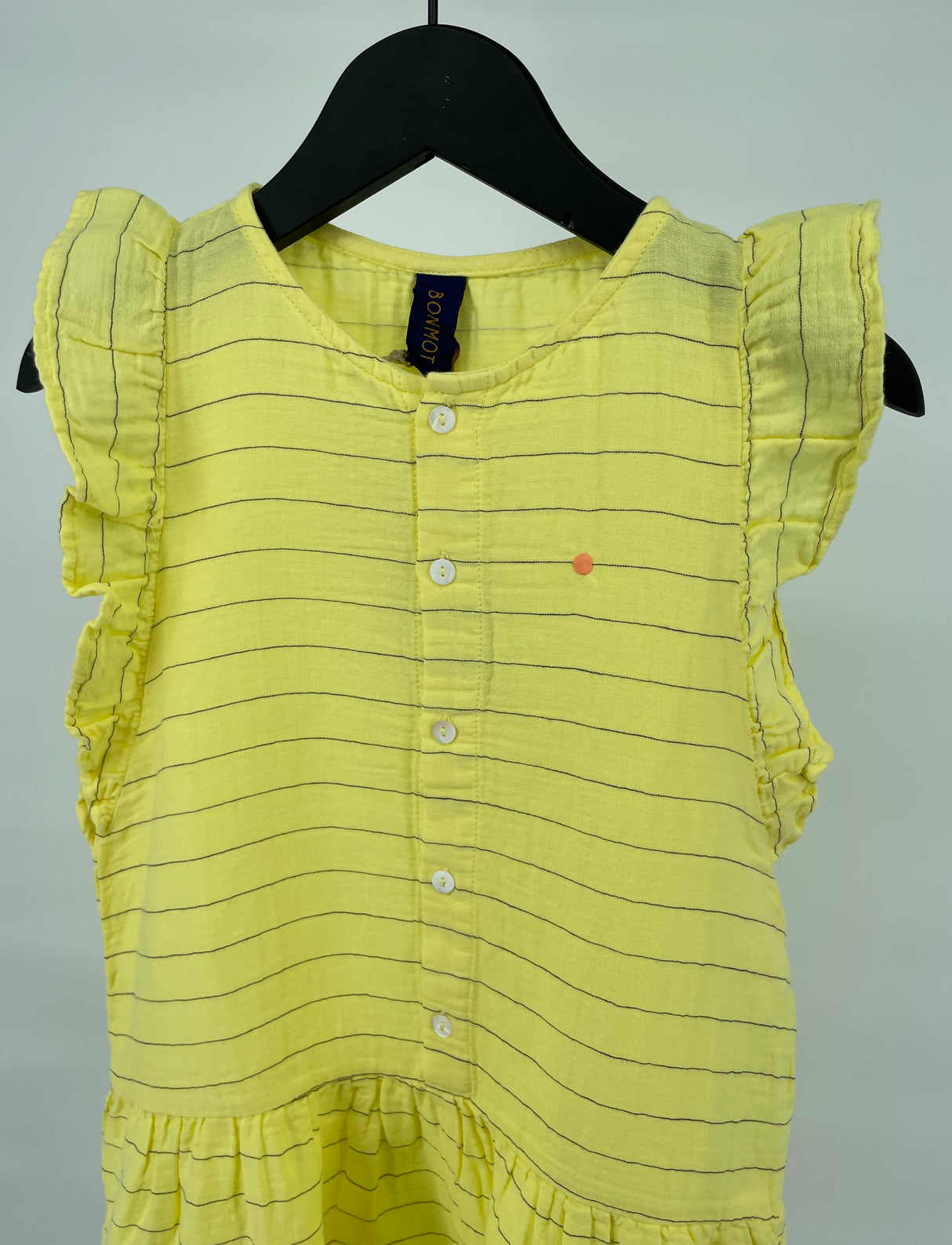 Jurk Geel Blauwe Streepjes Roesjes Maat 128 / 134