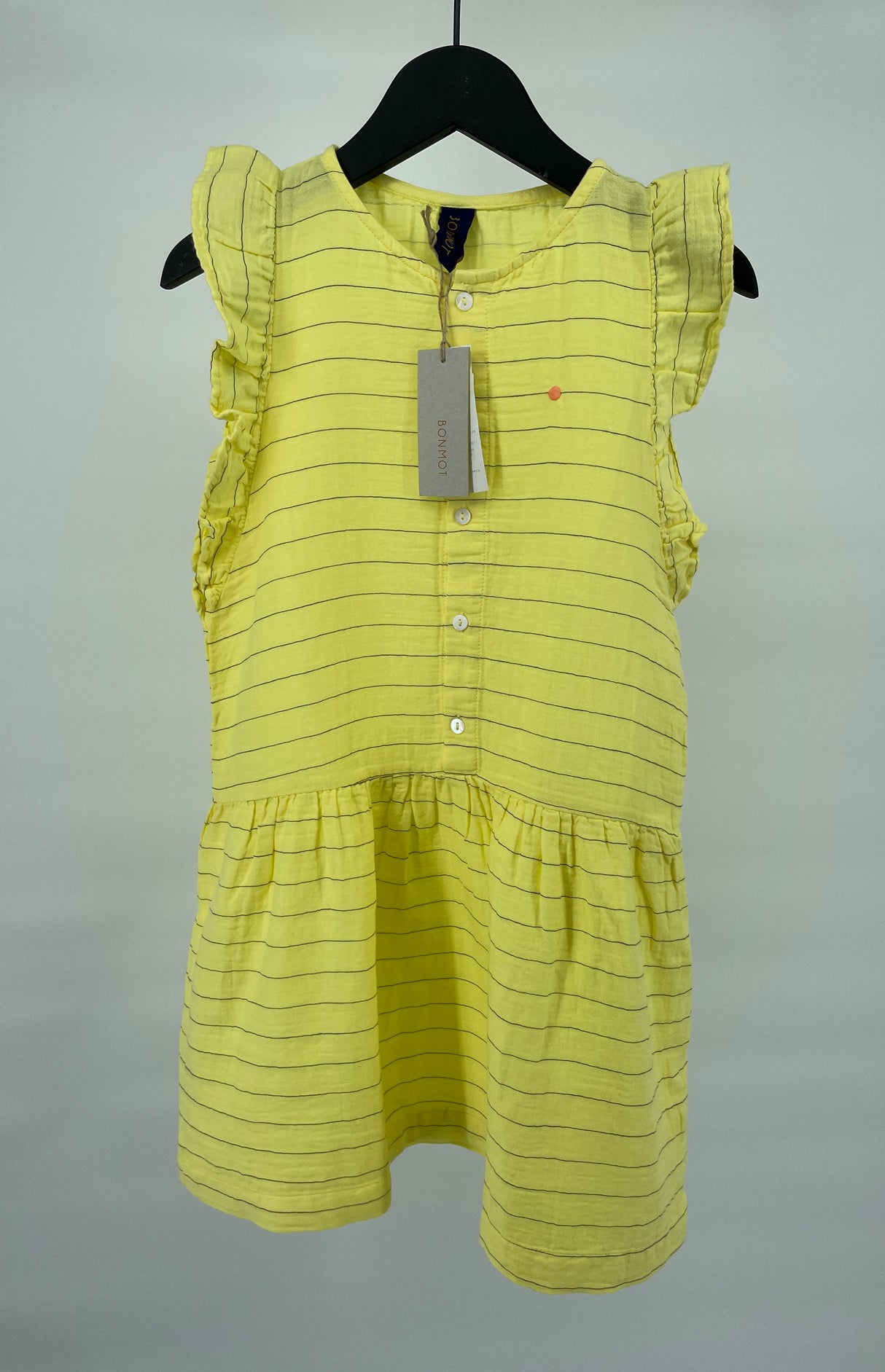 Jurk Geel Blauwe Streepjes Roesjes Maat 128 / 134