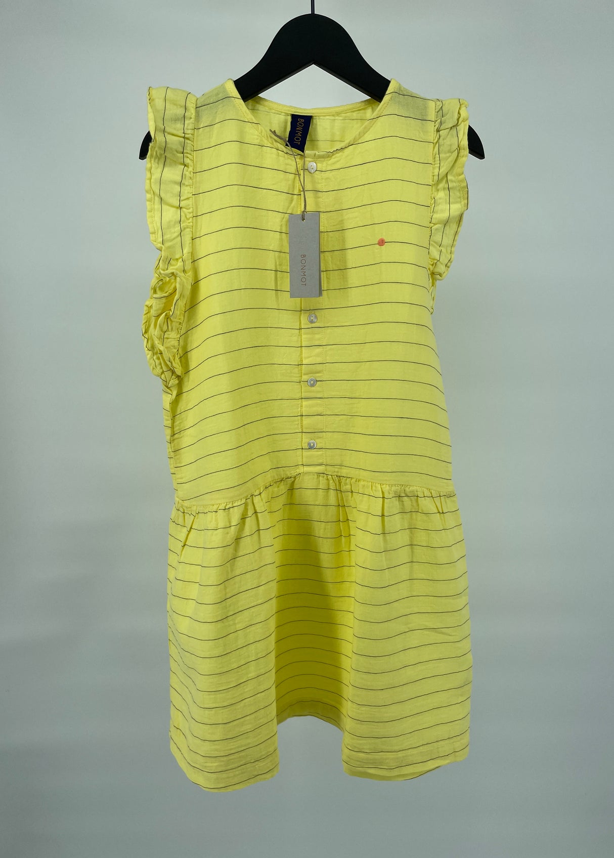 Jurk Geel Blauwe Streepjes Roesjes Maat 128 / 134