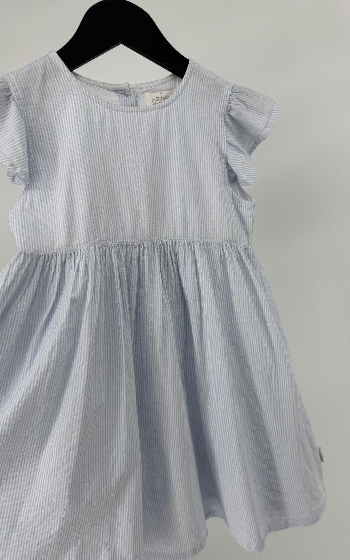 Jurk Blauw Wit Gestreept Lurex Roesjes Maat 110