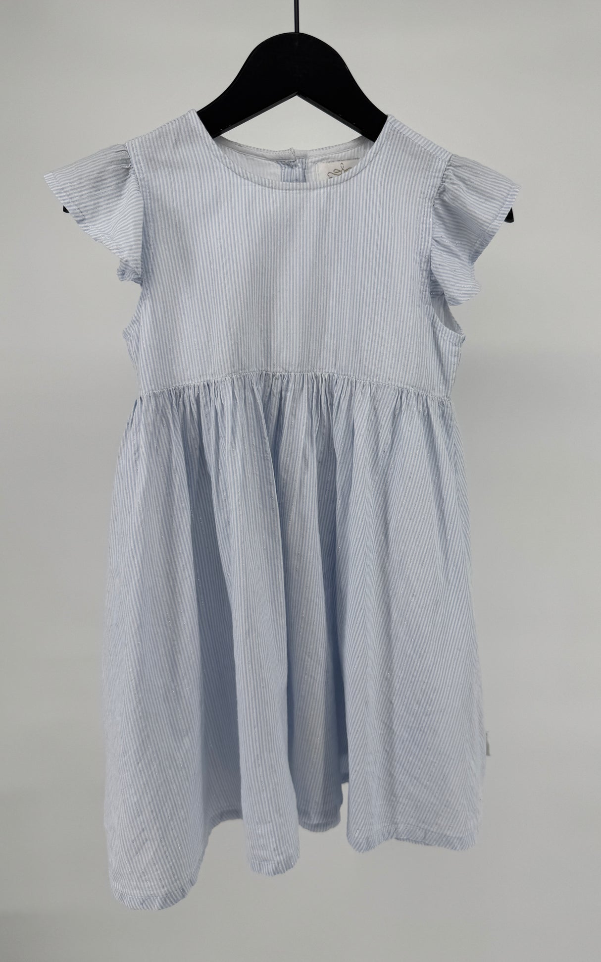 Jurk Blauw Wit Gestreept Lurex Roesjes Maat 110