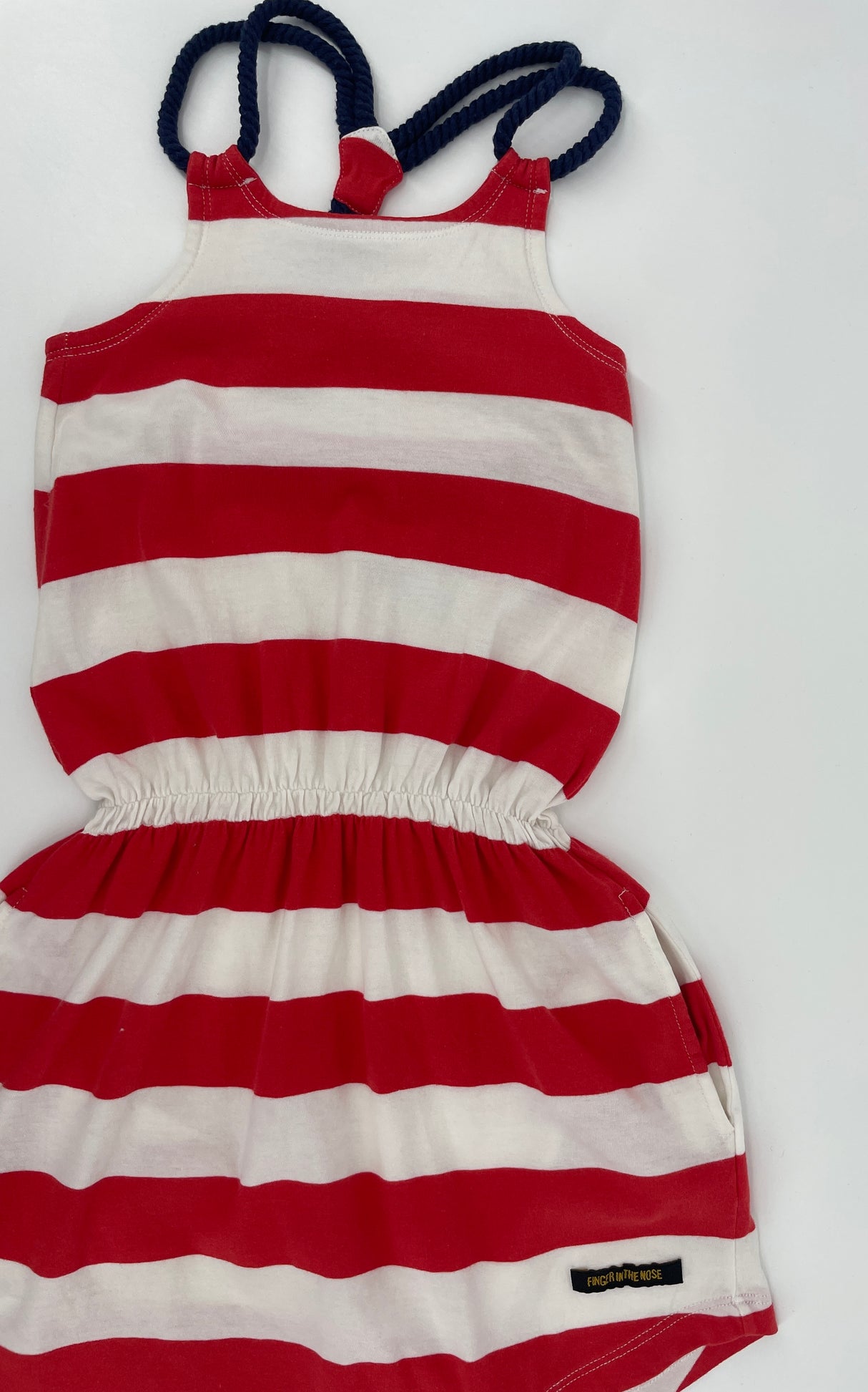 Jurk Mouwloos Rood Wit Gestreept Maat 122