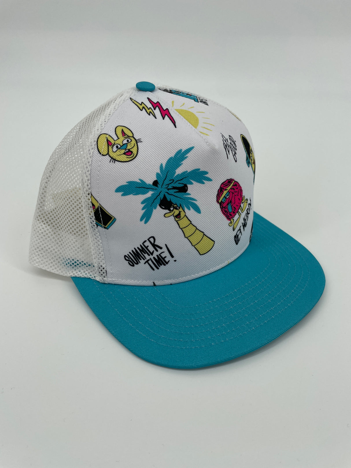 Trucker Pet Wit Blauw met Print