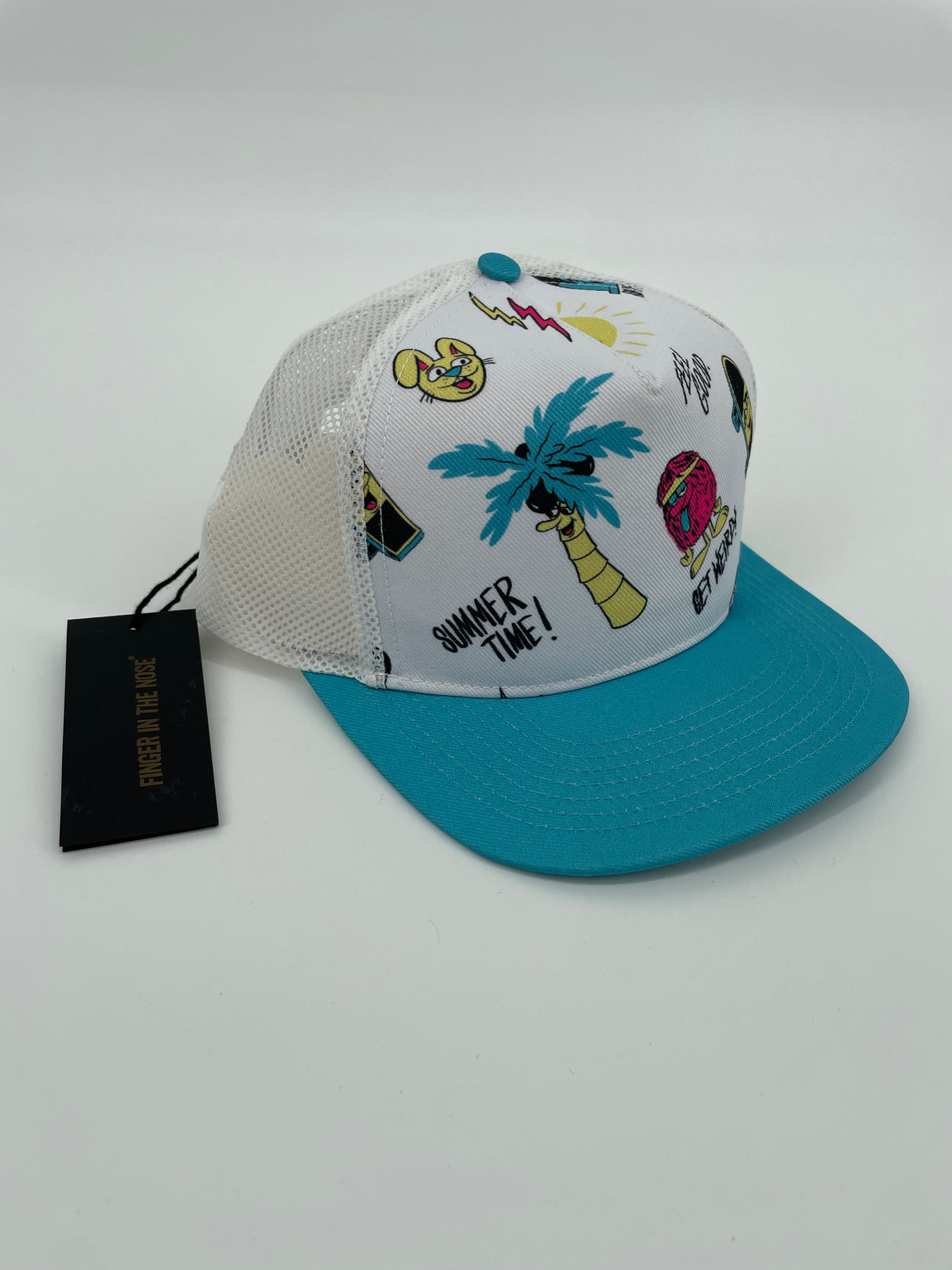 Trucker Pet Wit Blauw met Print