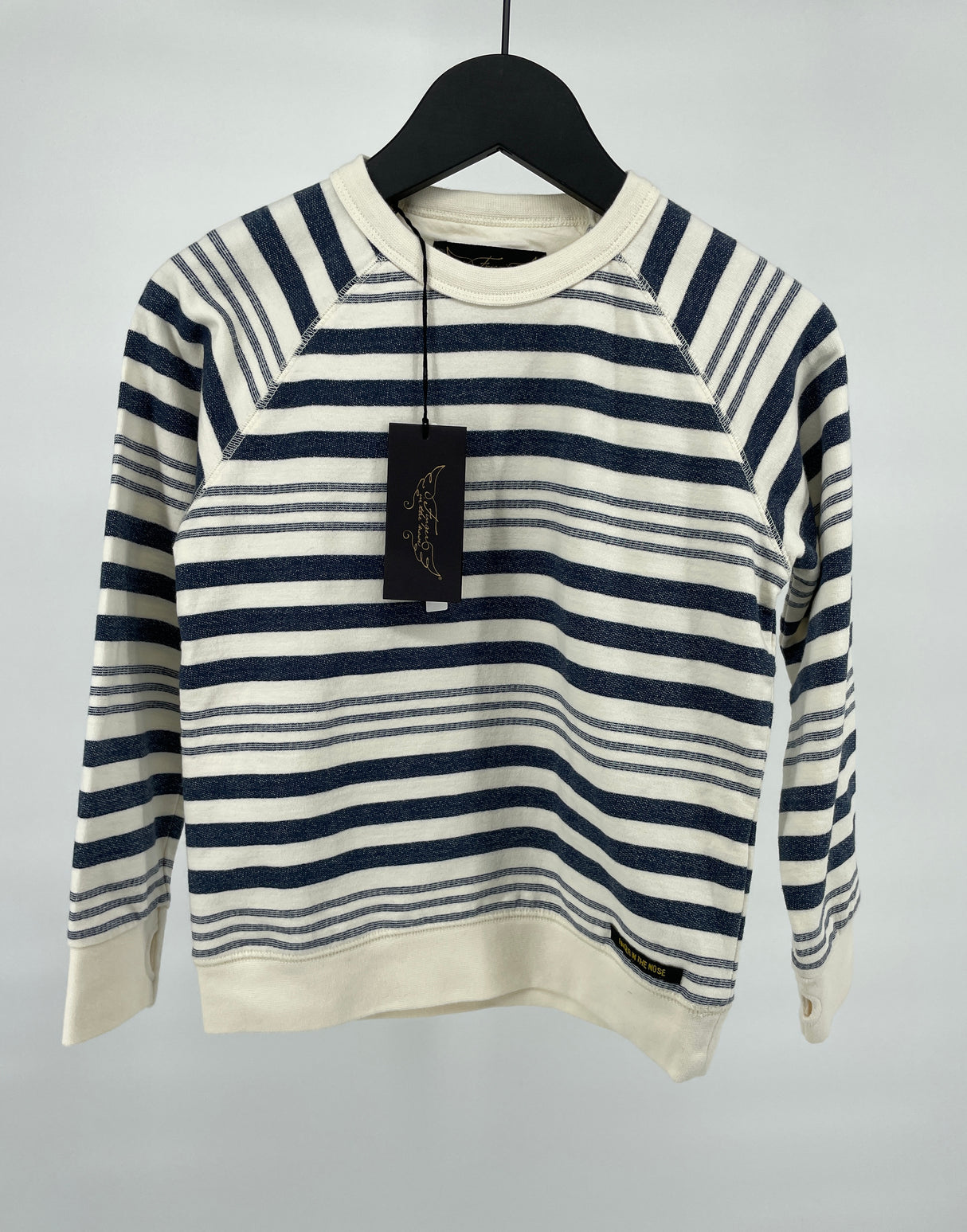 Trui Donkerblauw Beige Gestreept Maat 122