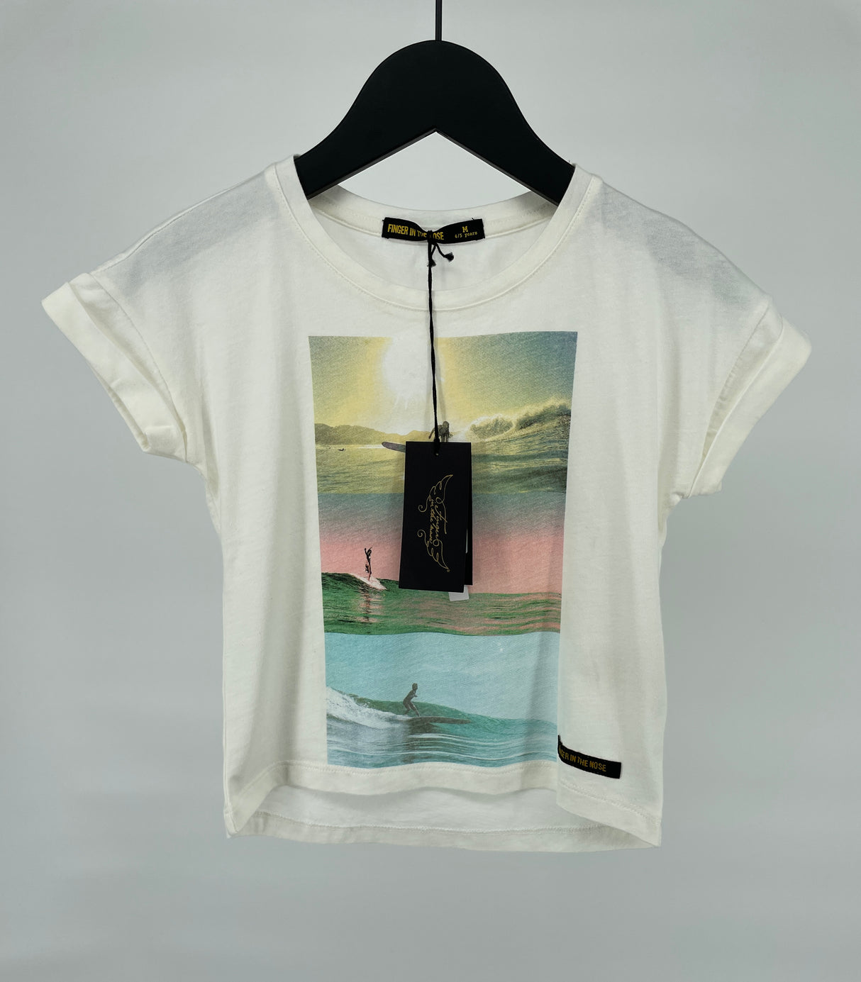 T-shirt Beige Surf Girl Print Maat 110
