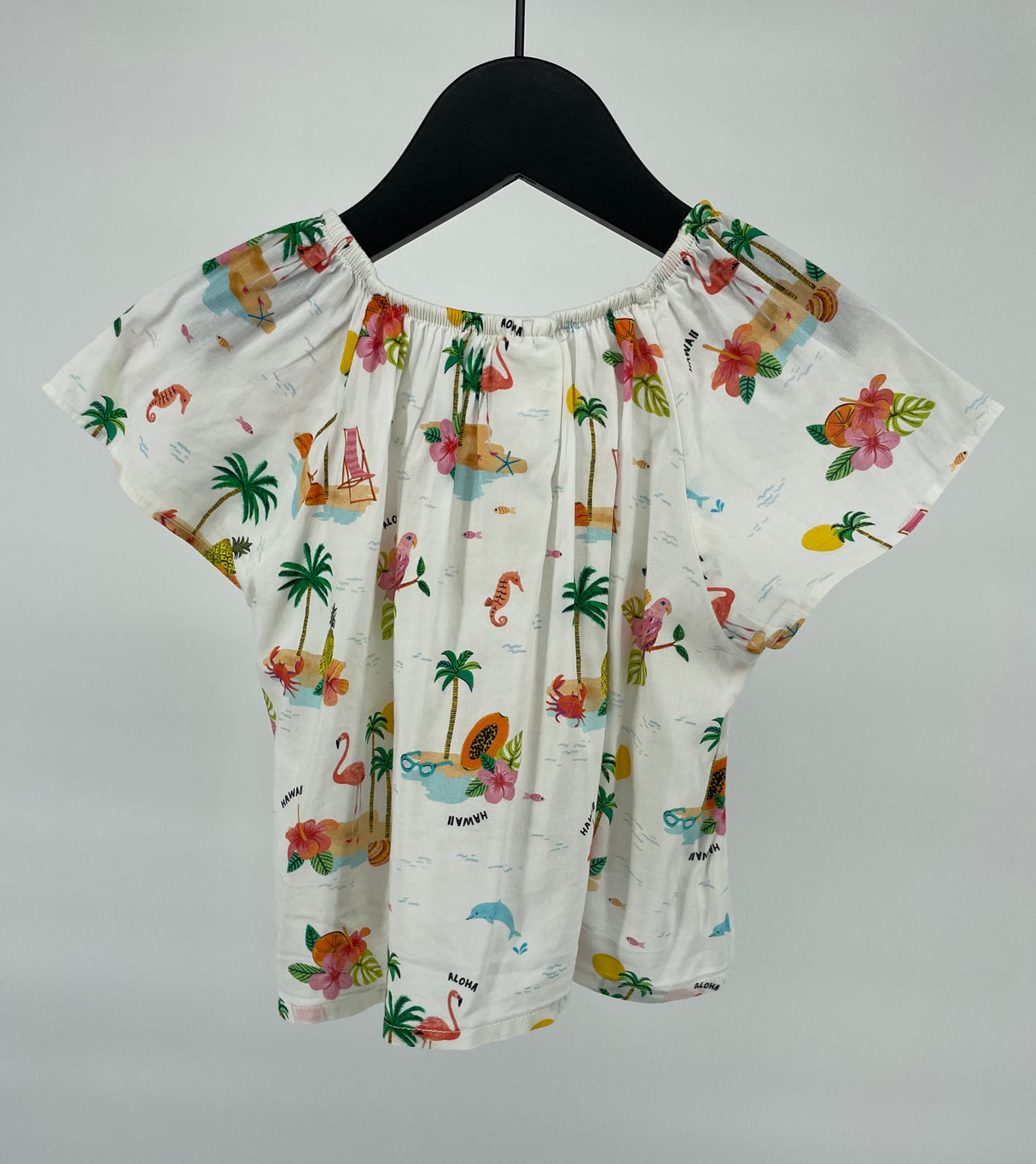 Top Korte Mouw Wit Tropisch met Strik Maat 92