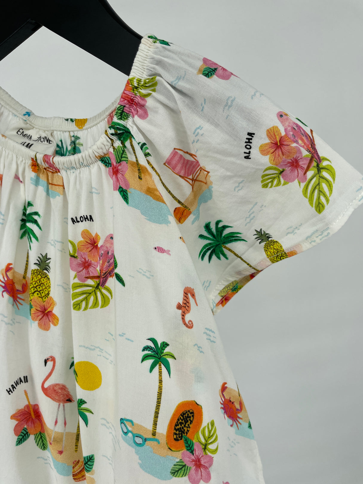 Top Korte Mouw Wit Tropisch met Strik Maat 92