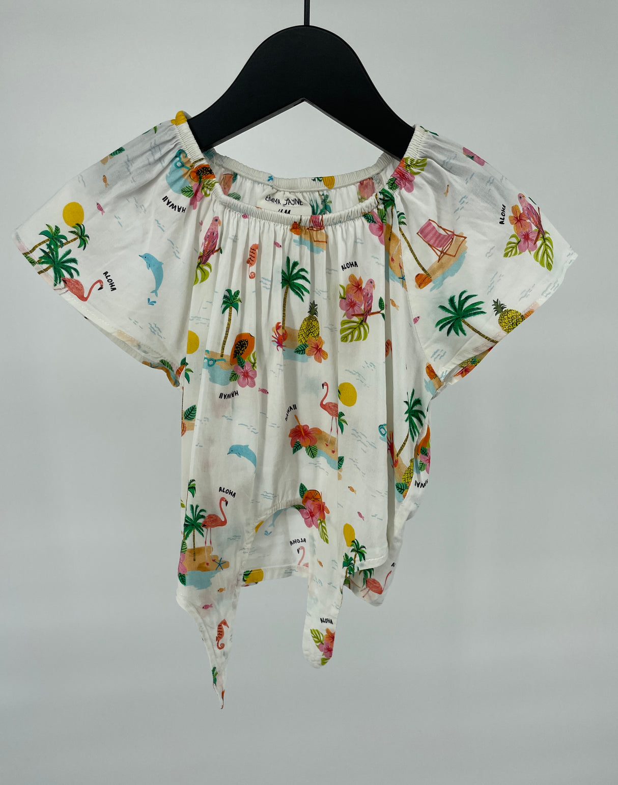 Top Korte Mouw Wit Tropisch met Strik Maat 92