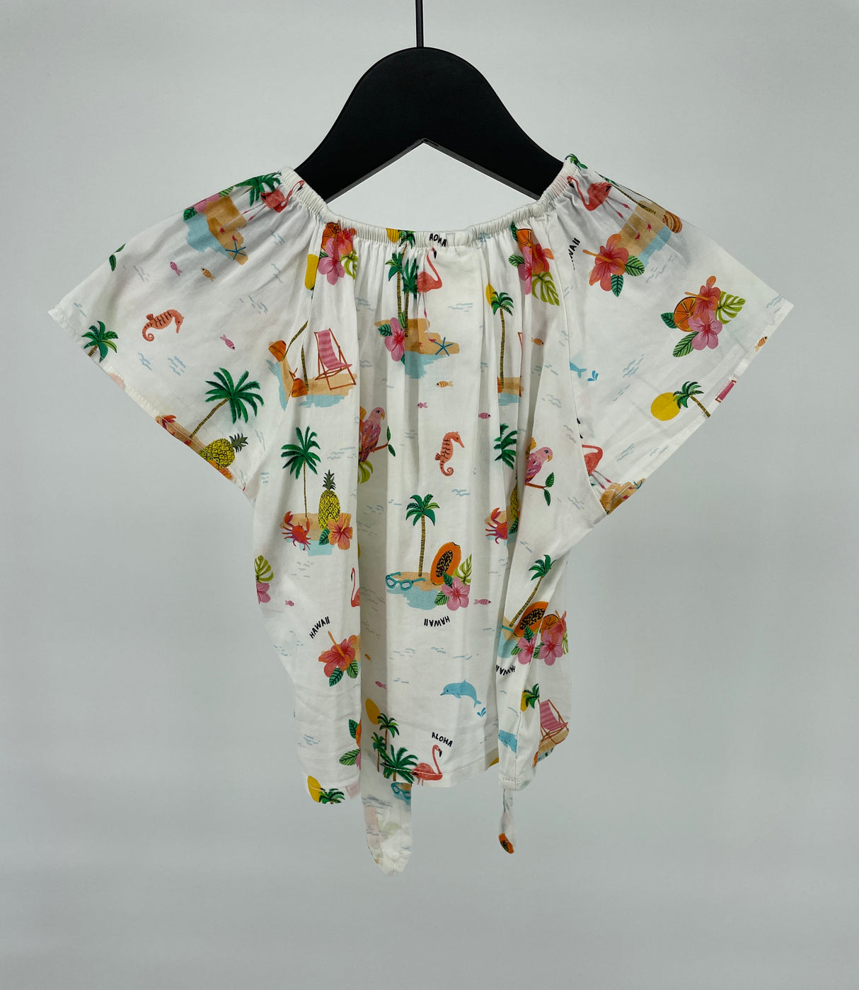 Top Korte Mouw Wit Tropisch met Strik Maat 92