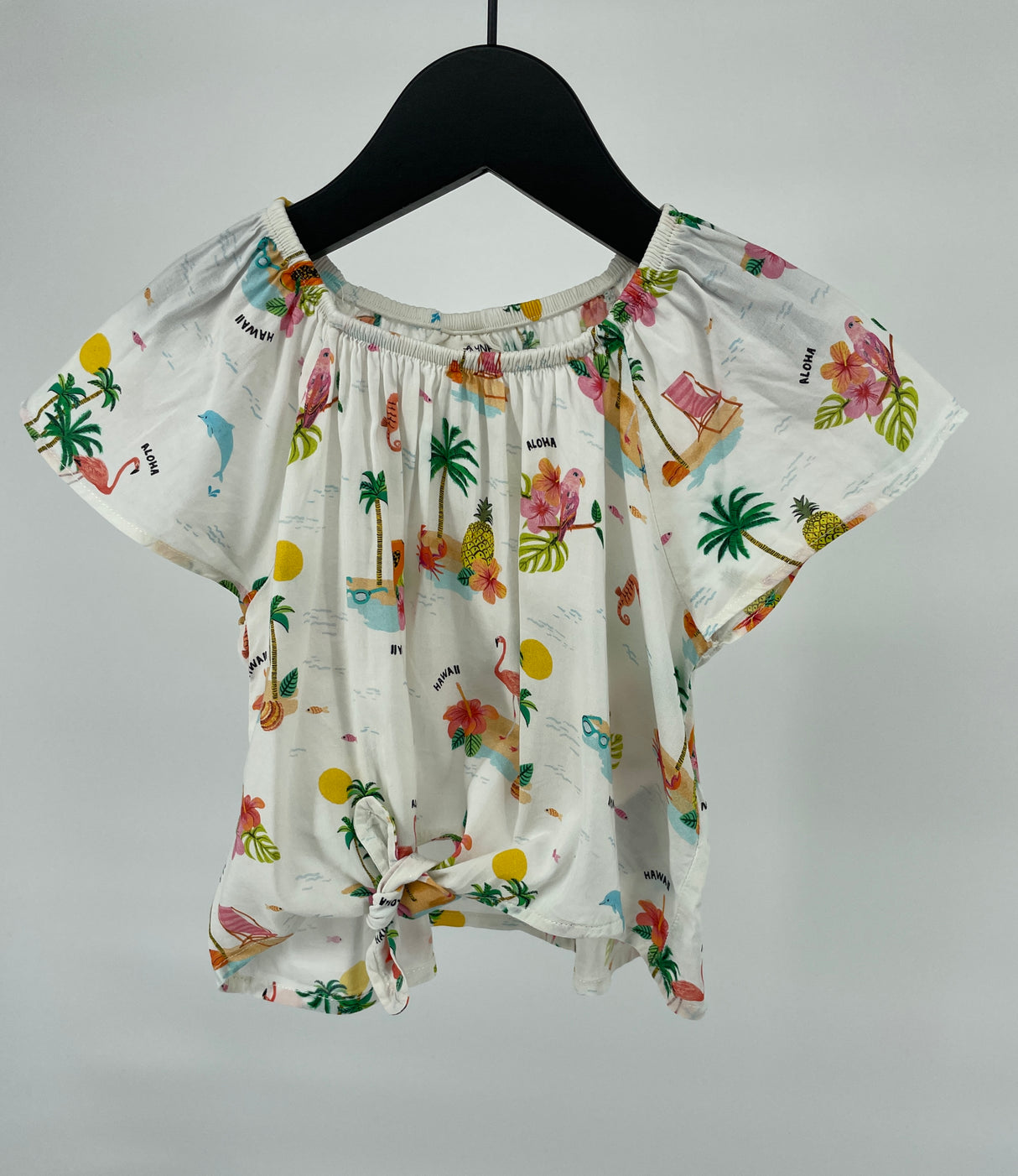 Top Korte Mouw Wit Tropisch met Strik Maat 92
