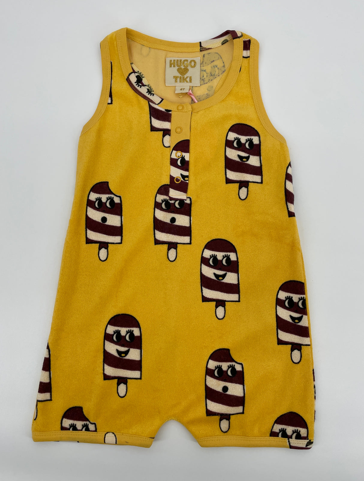 Jumpsuit Kort Mouwloos Geel IJsjes Maat 104