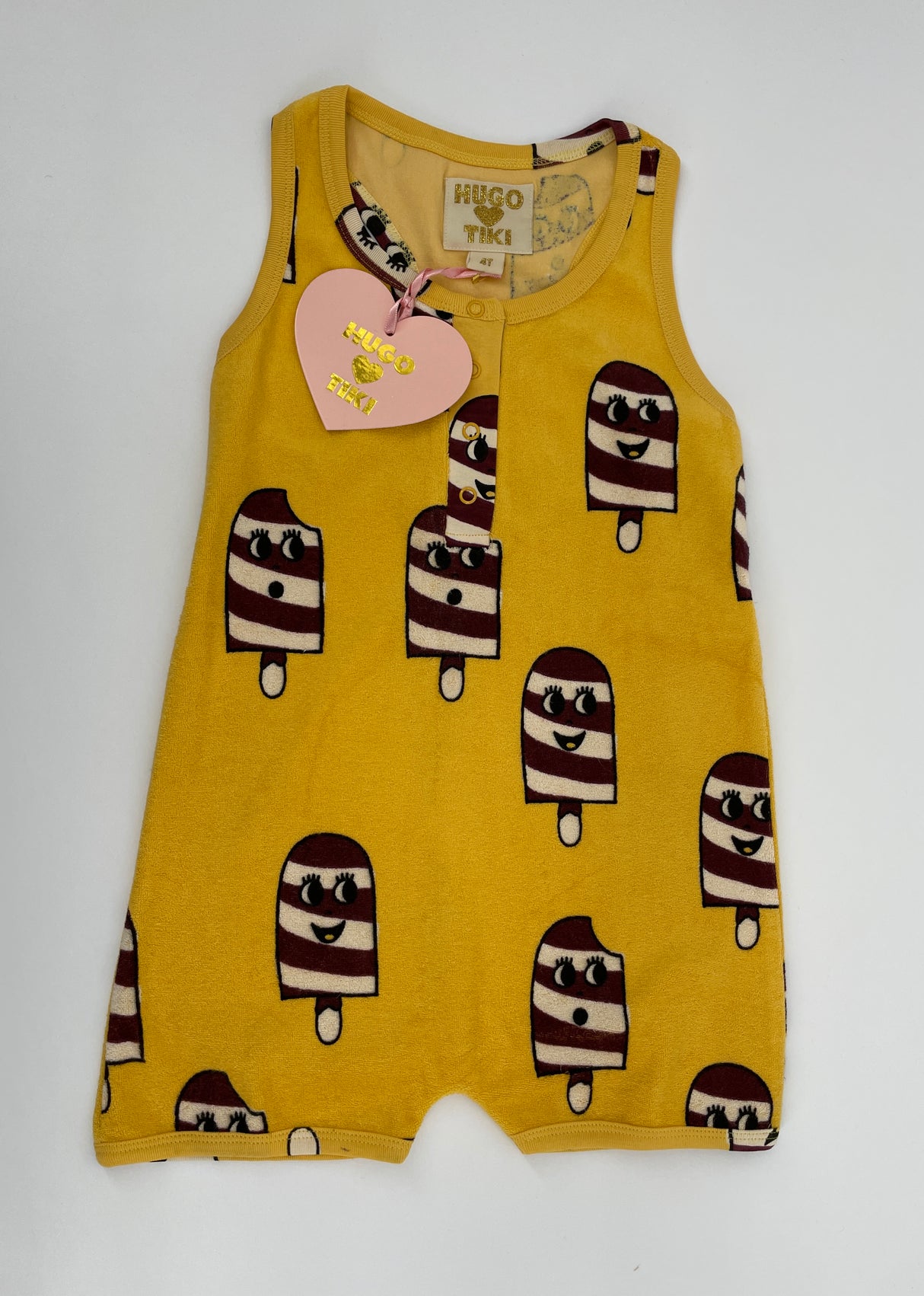 Jumpsuit Kort Mouwloos Geel IJsjes Maat 104