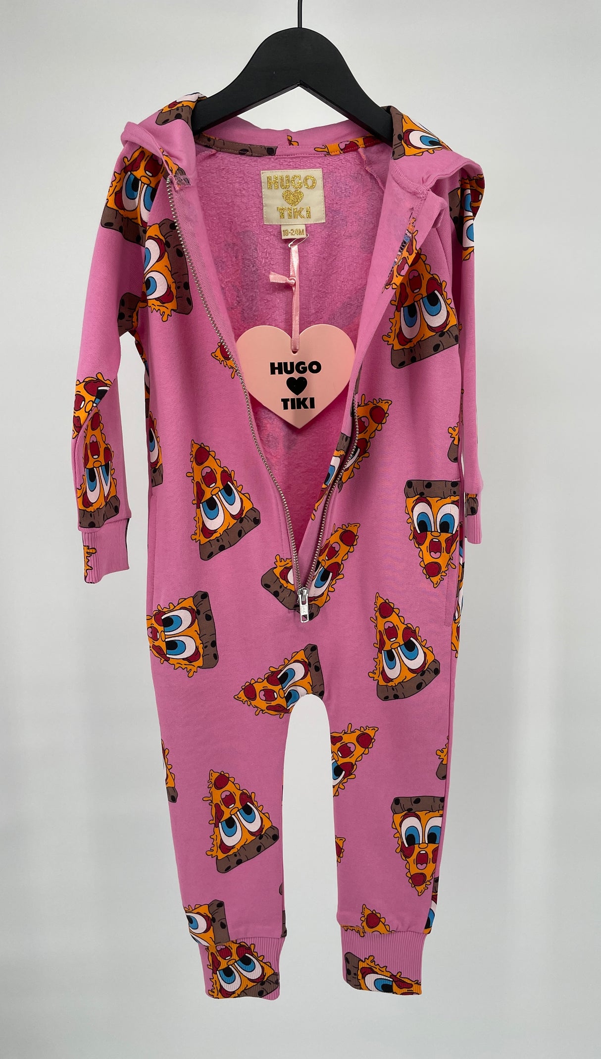 Jumpsuit Capuchon Roze Pizza Punten Print