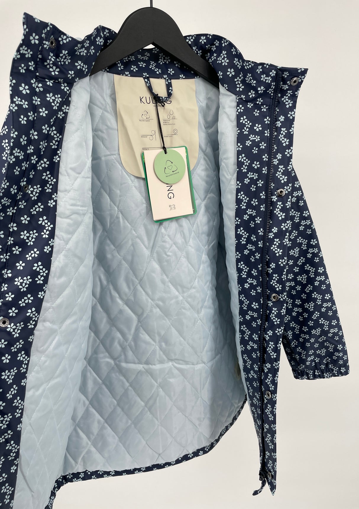 Regenjas Donkerblauw Bloemetjes Print Maat 134 / 140