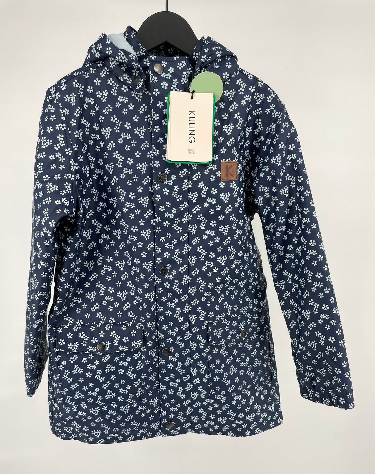 Regenjas Donkerblauw Bloemetjes Print Maat 134 / 140