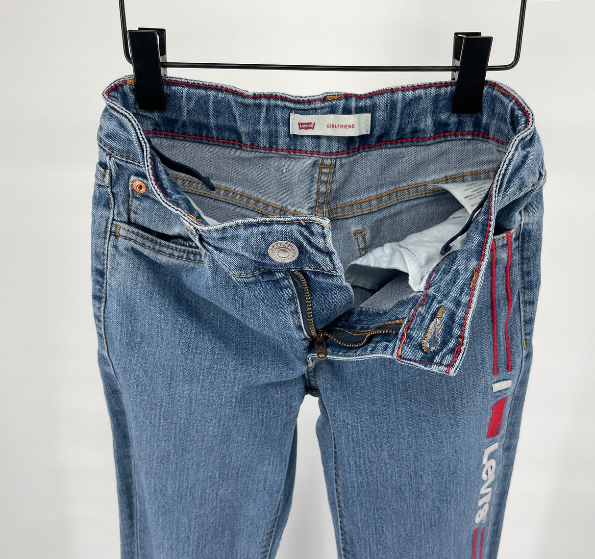 Jeans Blauw Racer Stripe Borduursel Maat 140