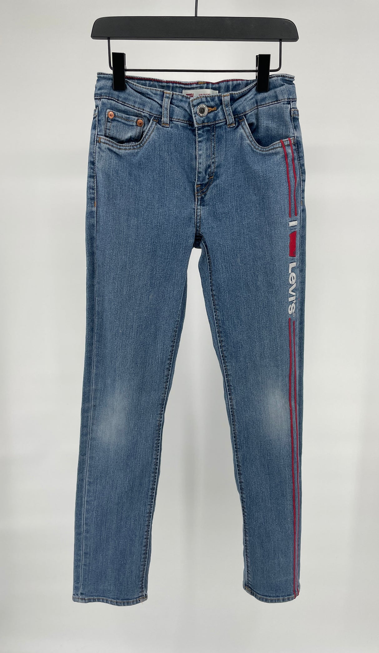 Jeans Blauw Racer Stripe Borduursel Maat 140