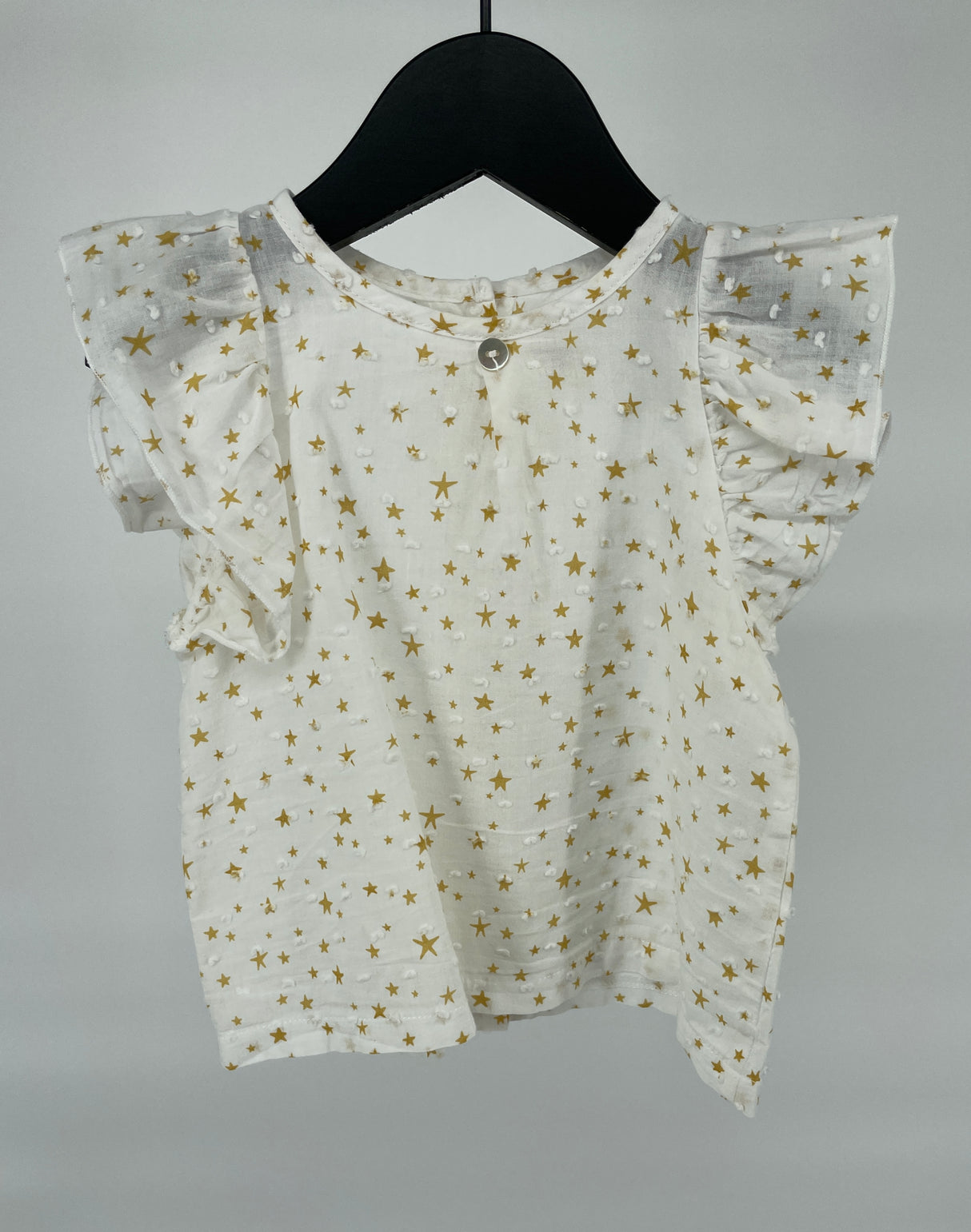 Top Mouwloos Beige Gele Sterren Roesjes Maat 74 / 80