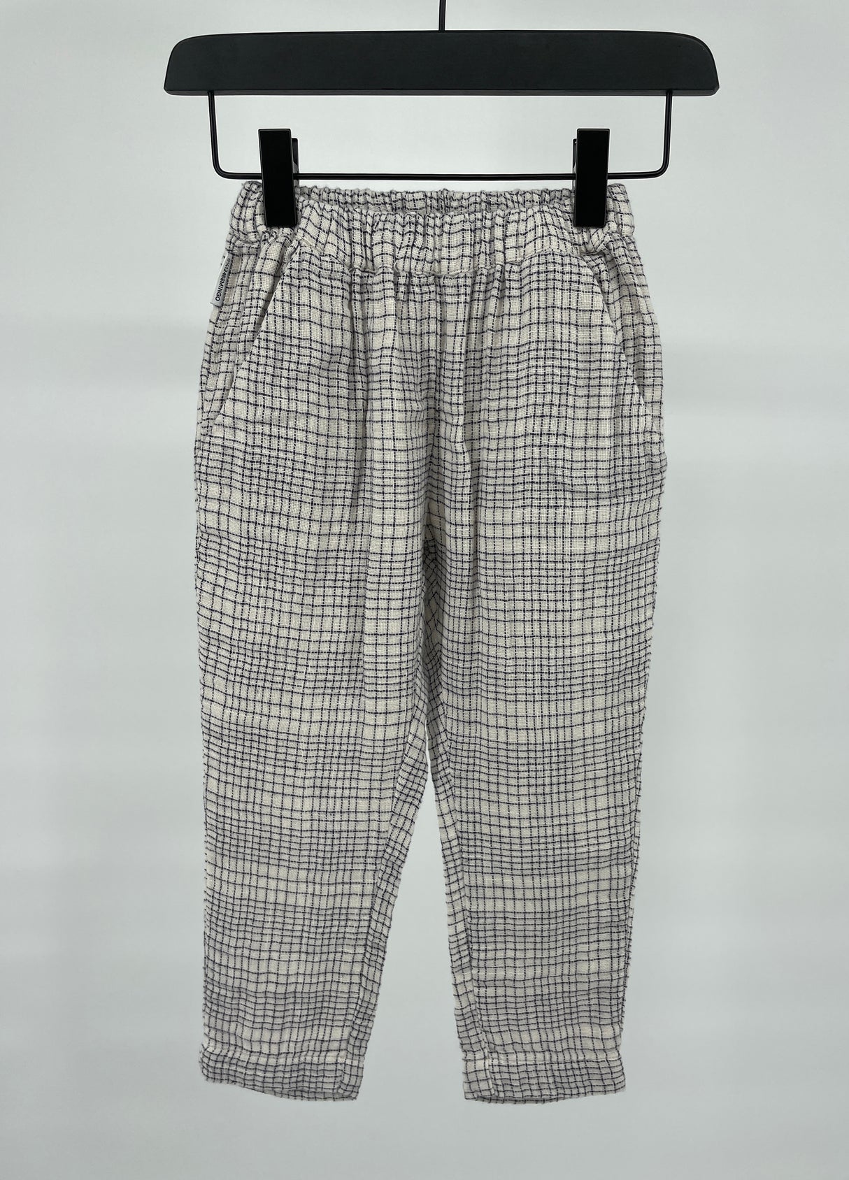 Broek Linnen Beige Blauw Blokjes Maat 98 / 104