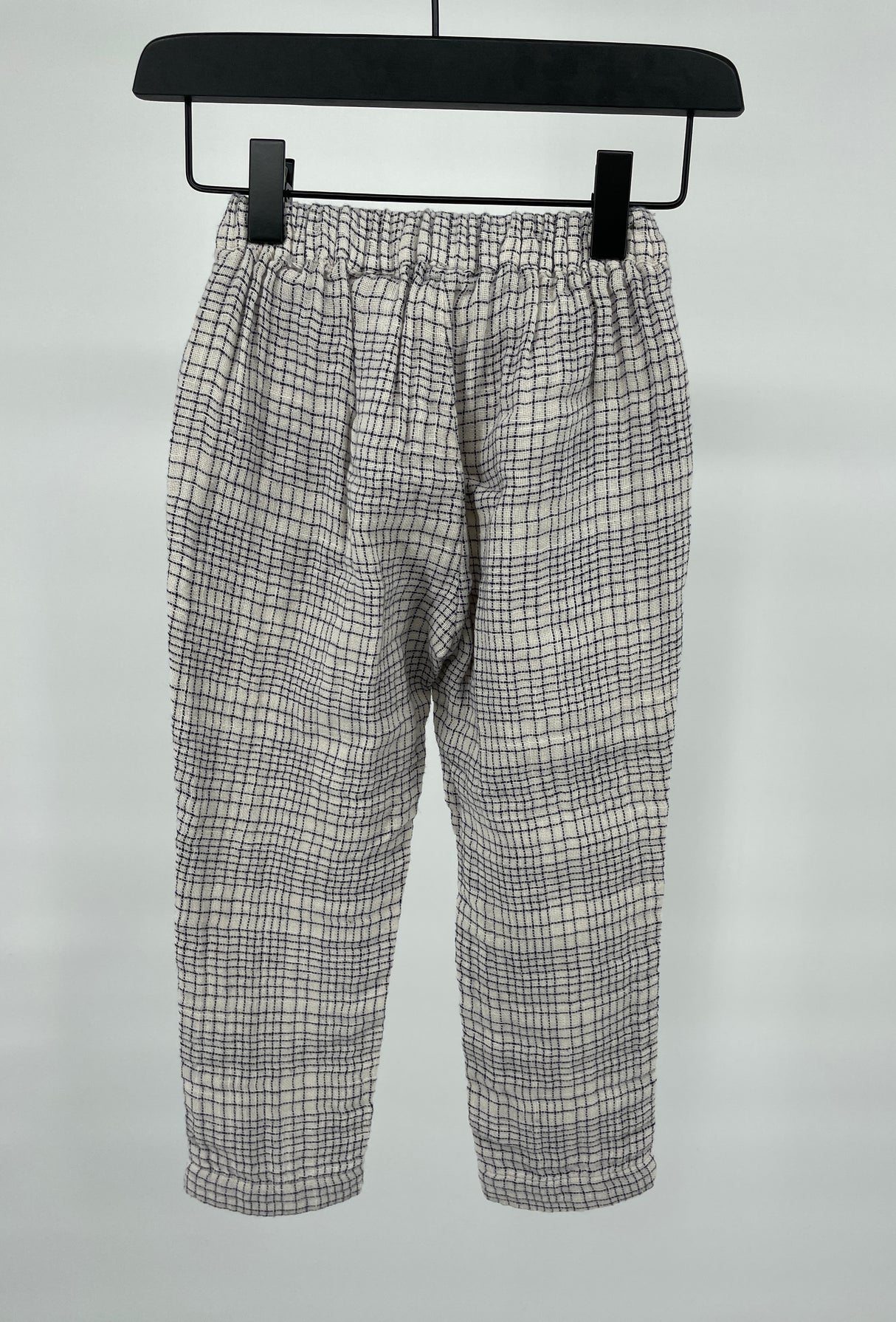 Broek Linnen Beige Blauw Blokjes Maat 98 / 104