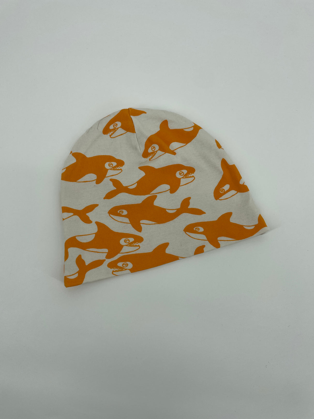 Beanie Wit Oranje Orka Print Maat 3 - 9 Jaar