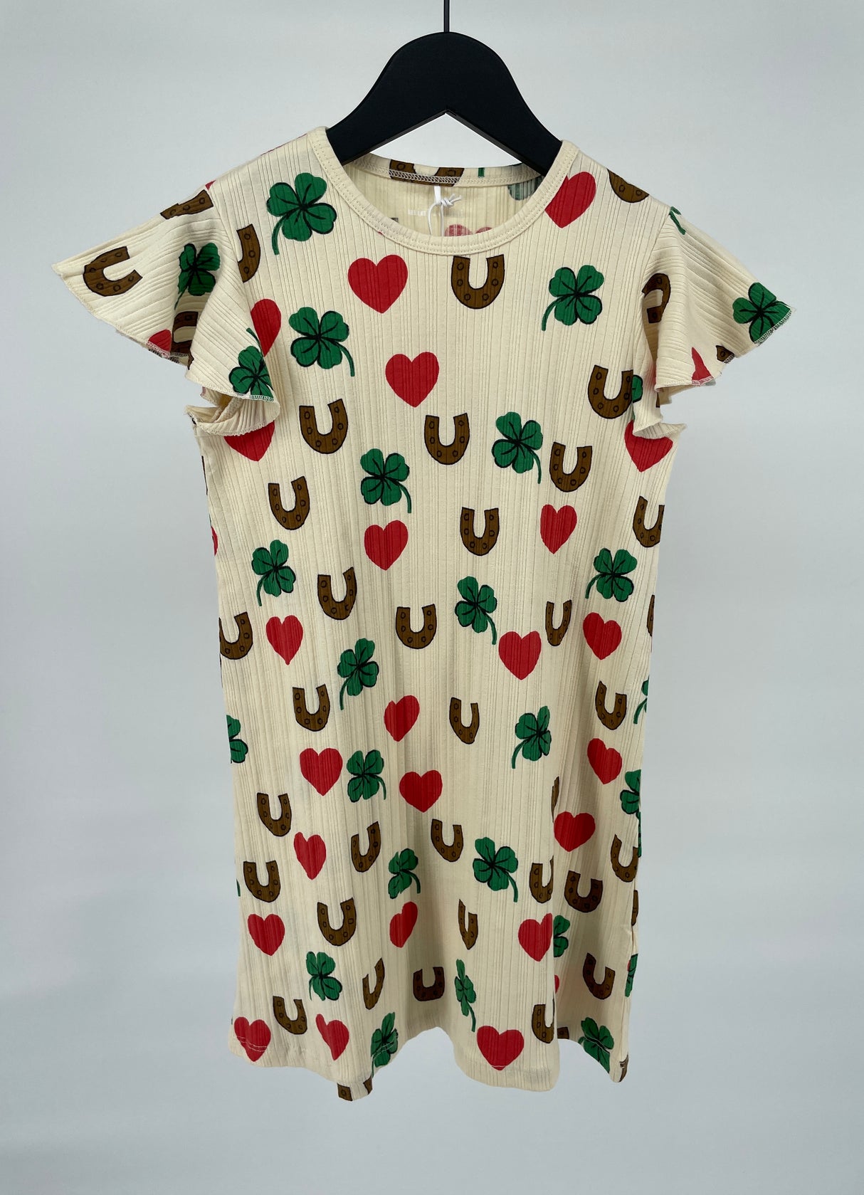 Jurk Beige Hartjes Klavertjes Hoefijzer Print