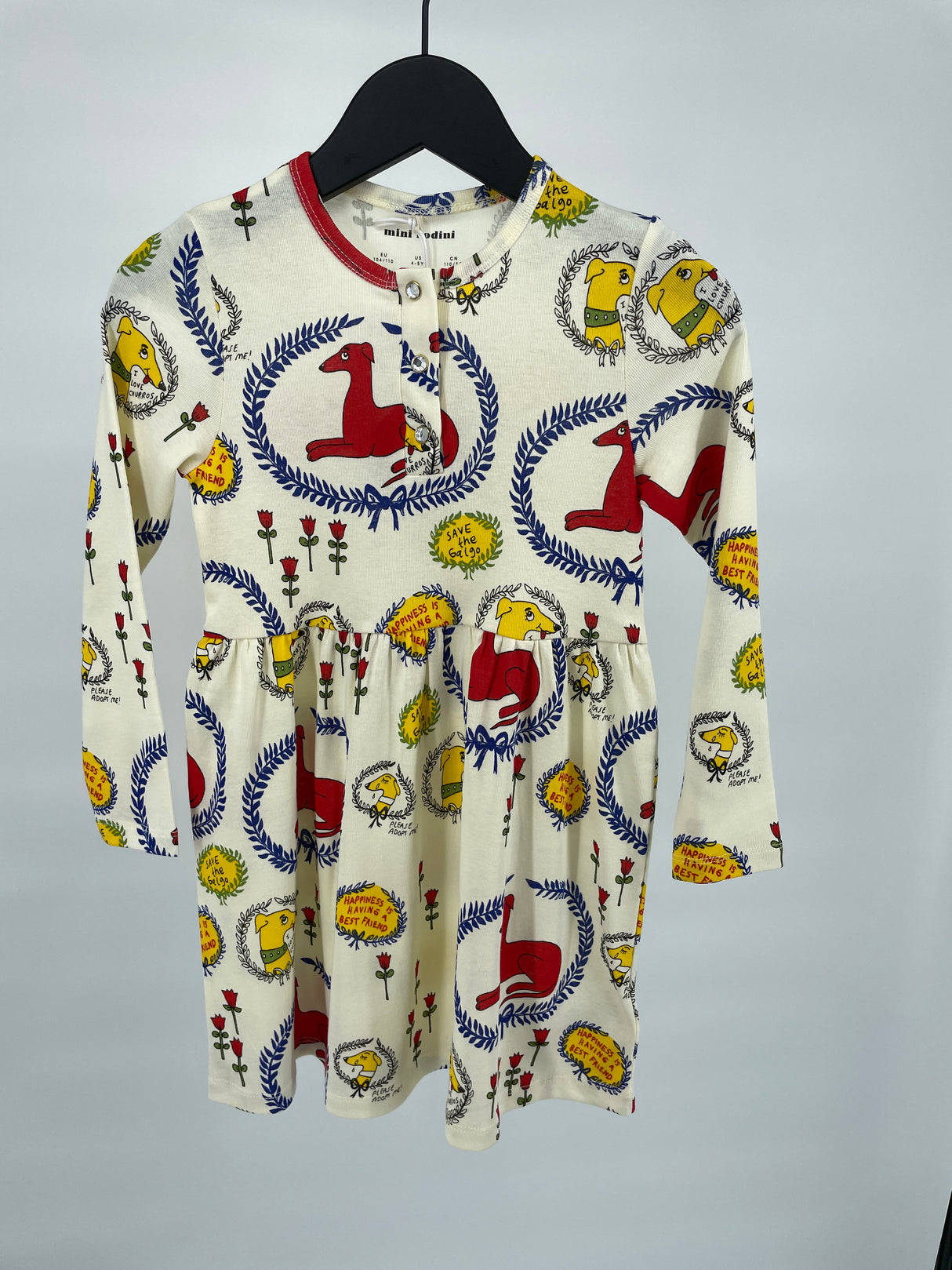 Jurk Beige Lange Mouwen Honden Print Maat 104 / 110