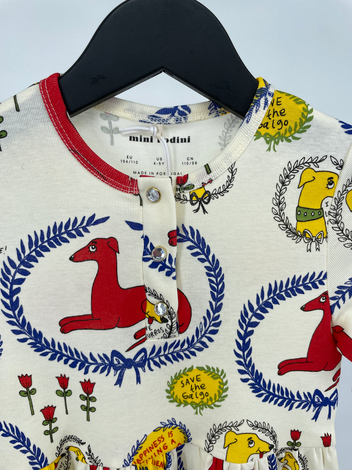 Jurk Beige Lange Mouwen Honden Print Maat 104 / 110