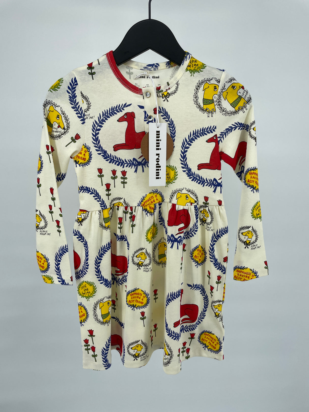 Jurk Beige Lange Mouwen Honden Print Maat 104 / 110